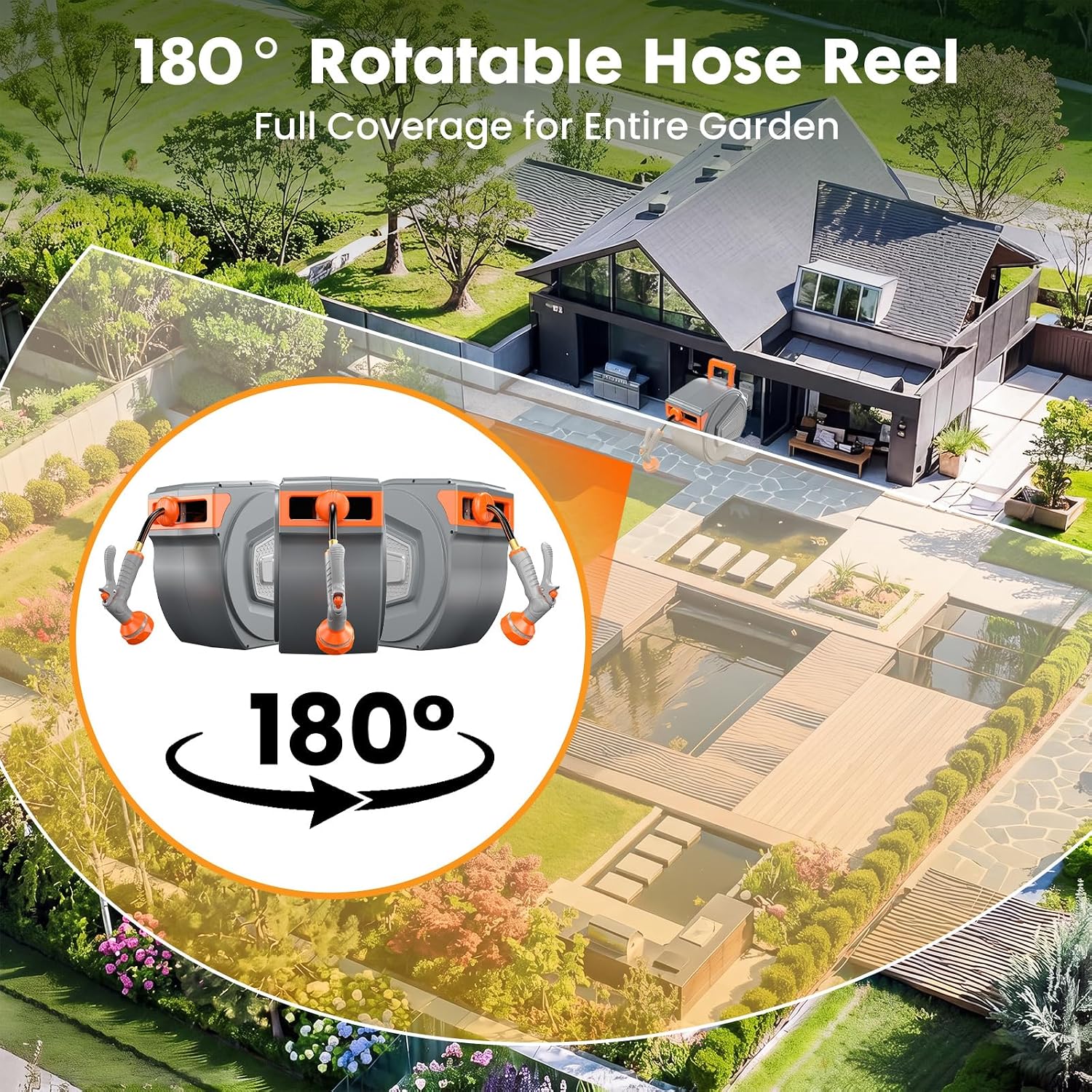 NEWBULIG Garden Hose Reel, 1/2" x 100 ft Retractable Heavy Duty Water Hose | Automatic Wall Mounted, 9 Pattern Hose
