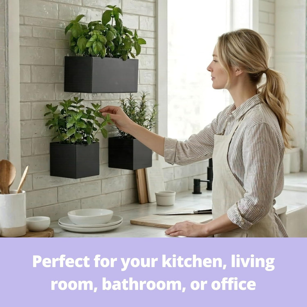 LaLaGreen Wall Planters (3-Pack Set) Rectangular Wall Mounted Hanging Flower Boxes for Indoor Plants, Black Carbon