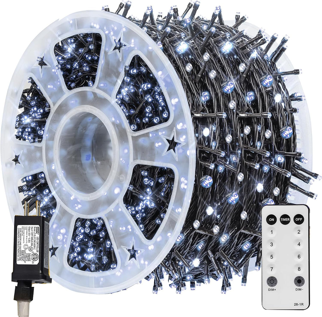 TW SHINE Christmas Lights, 600 LED 196FT Christmas String Lights Plug-in with 8 Modes Timer and Remote, Waterproof Outdoor Decorations for Bedroom Wedding Party Yard Tree Decor, White