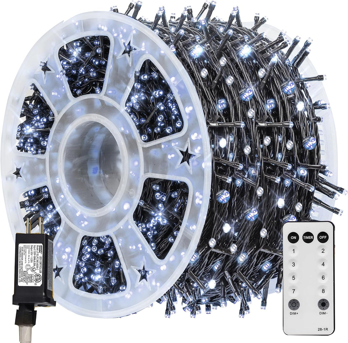 TW SHINE Christmas Lights, 600 LED 196FT Christmas String Lights Plug-in with 8 Modes Timer and Remote, Waterproof Outdoor Decorations for Bedroom Wedding Party Yard Tree Decor, White