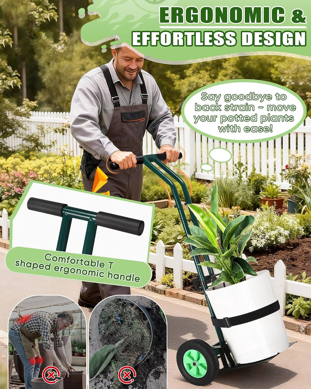 Plant Caddy with Wheels, 260LBS Capacity Rolling Plant Dolly Pot Mover | Heavy Duty Garden Cart for Seniors, Adjustable