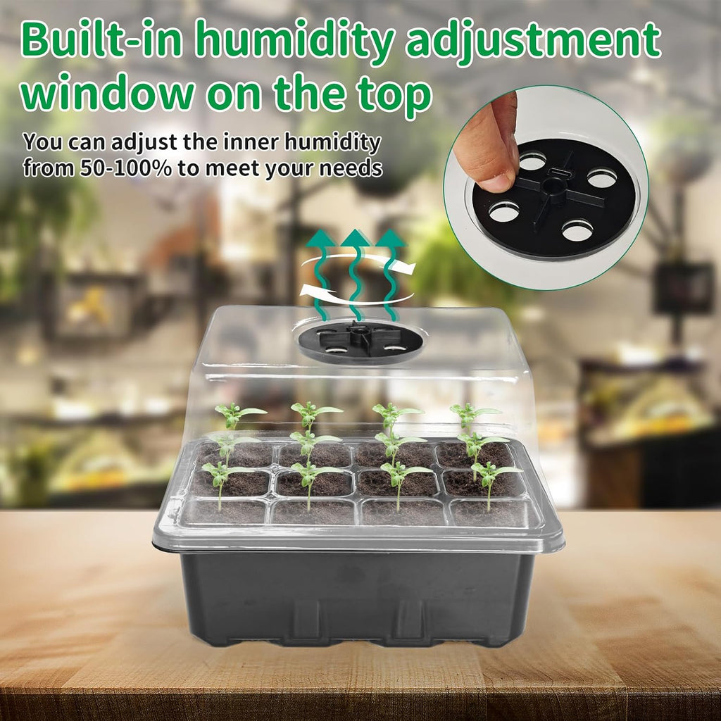 NAMOTEK 5 Pack Seed Starter Tray with Heat Mat and Grow Light Humidity Domes, 60 Cell Trays Germination Station Cloning
