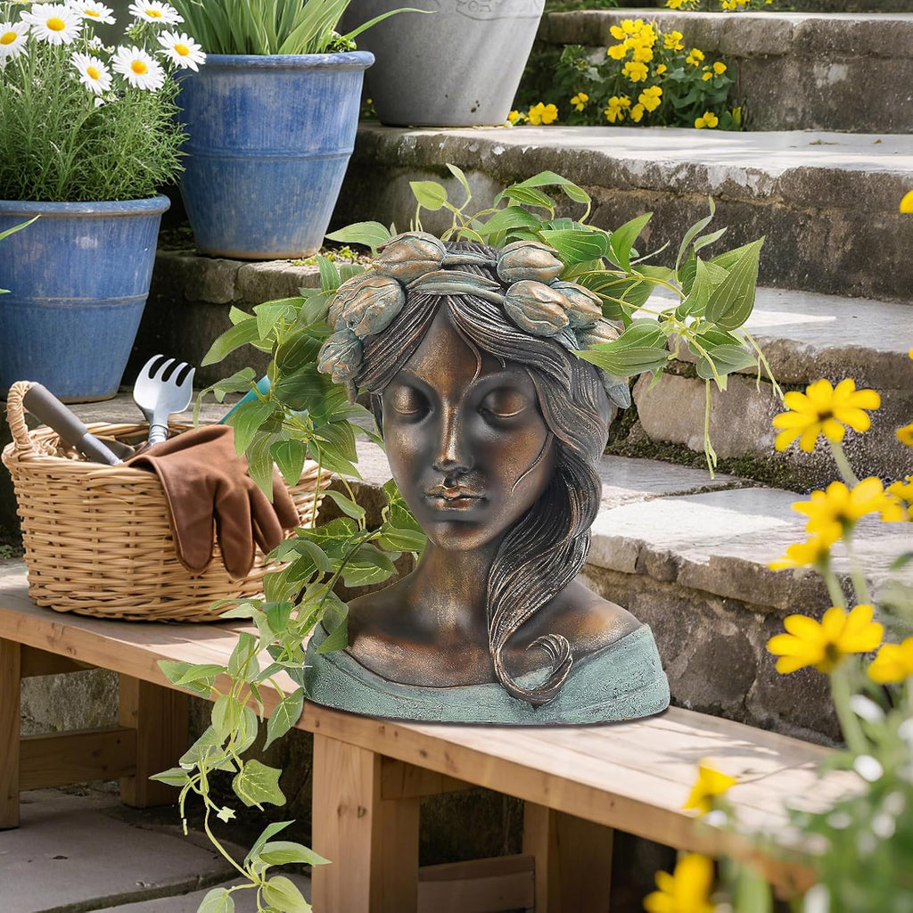 DiliComing Head Planter Face Plant Pots - 10 Inch Flower Pot Succulents Large Outdoor Planters Indoor with Drainage