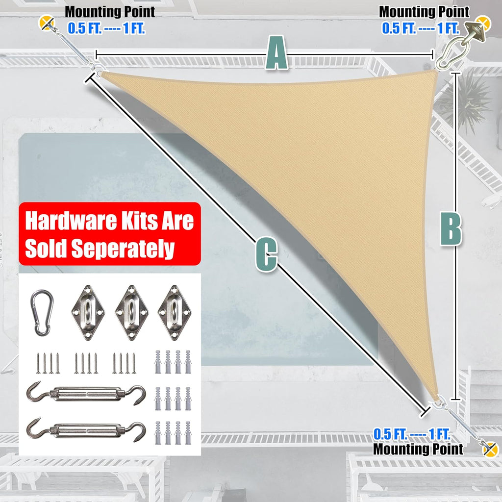 Amgo 12' x 12' x 17' Beige Right Triangle Sun Shade Sail Canopy Awning Cloth AGTAPRT12 - UV Blockage, Water & Air