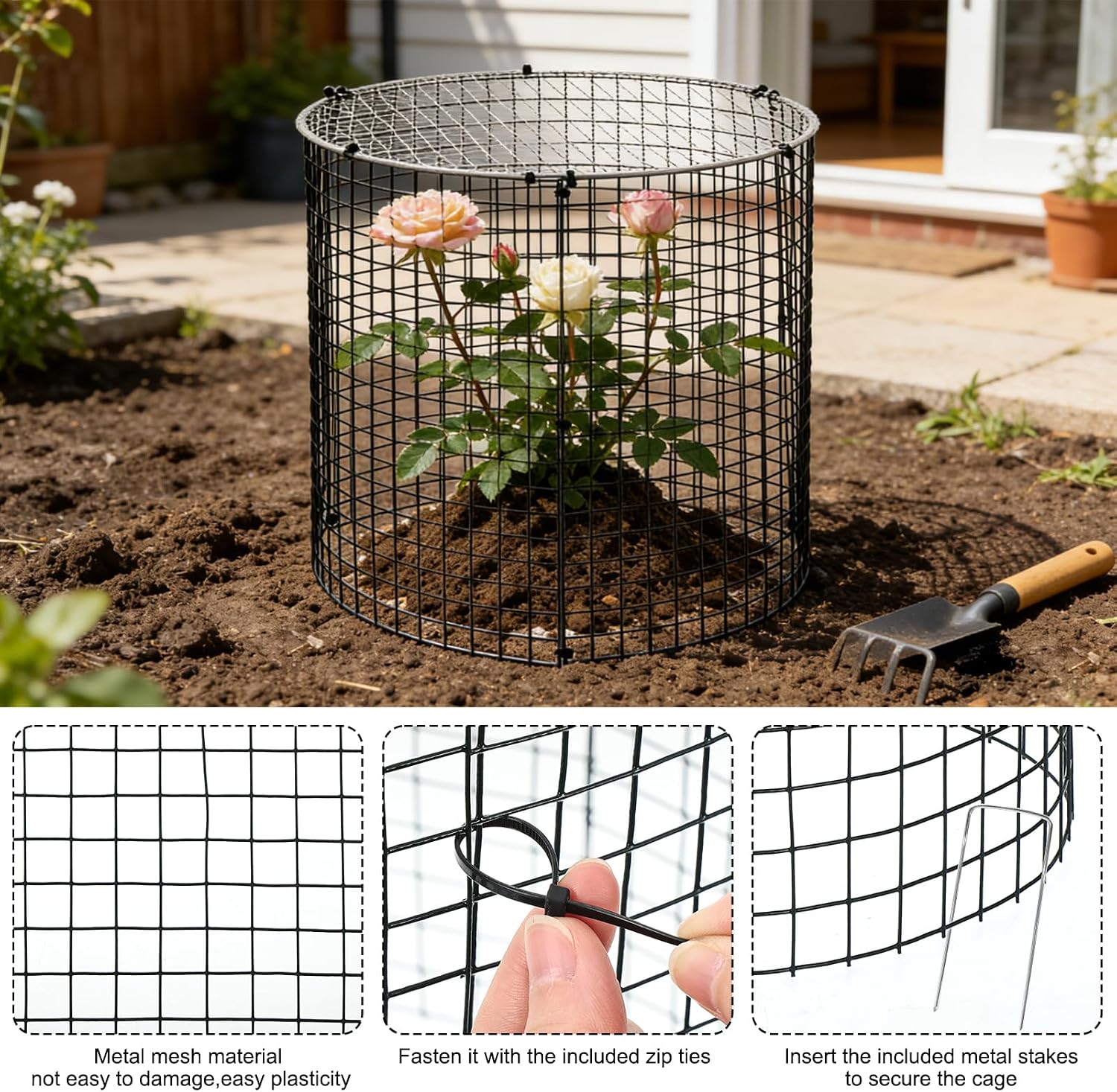 10 Sets 12"x 12" Garden Plant Protectors from Animals with Detachable Covers Metal Plant Cage Chicken Wire Cloche with