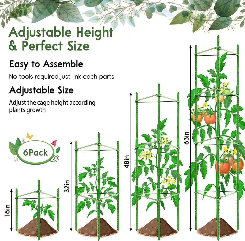 Riare 6 Pack 5.2 FT Tomato Cages for Garden, Heavy Duty Tomato Trellis | Adjustable, Reusable, Tall Tomato Plant