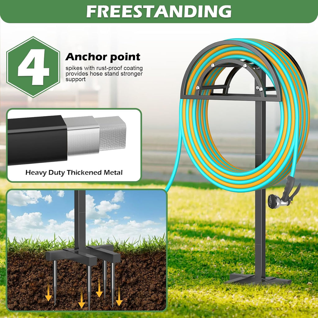 OLV Garden Hose Holder, Heavy Duty Freestanding Outdoor Water Hose Holder Stand Holds 150-ft Hoses, Detachable Metal