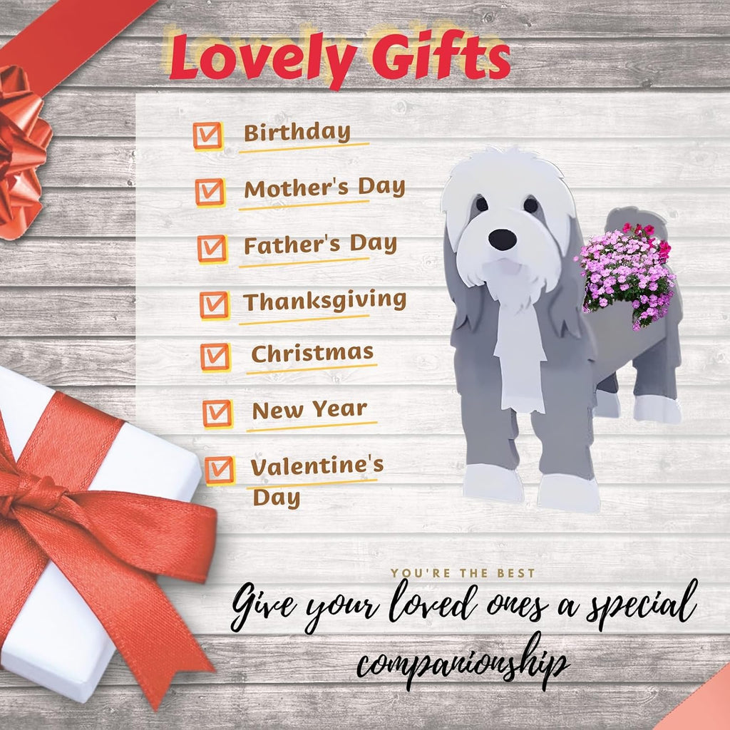 Baba Collie Dog Planter Pots, Animal Shaped Flower Pot | Cute Plant Gift for Women and Pet Lovers, Indoor Outdoor