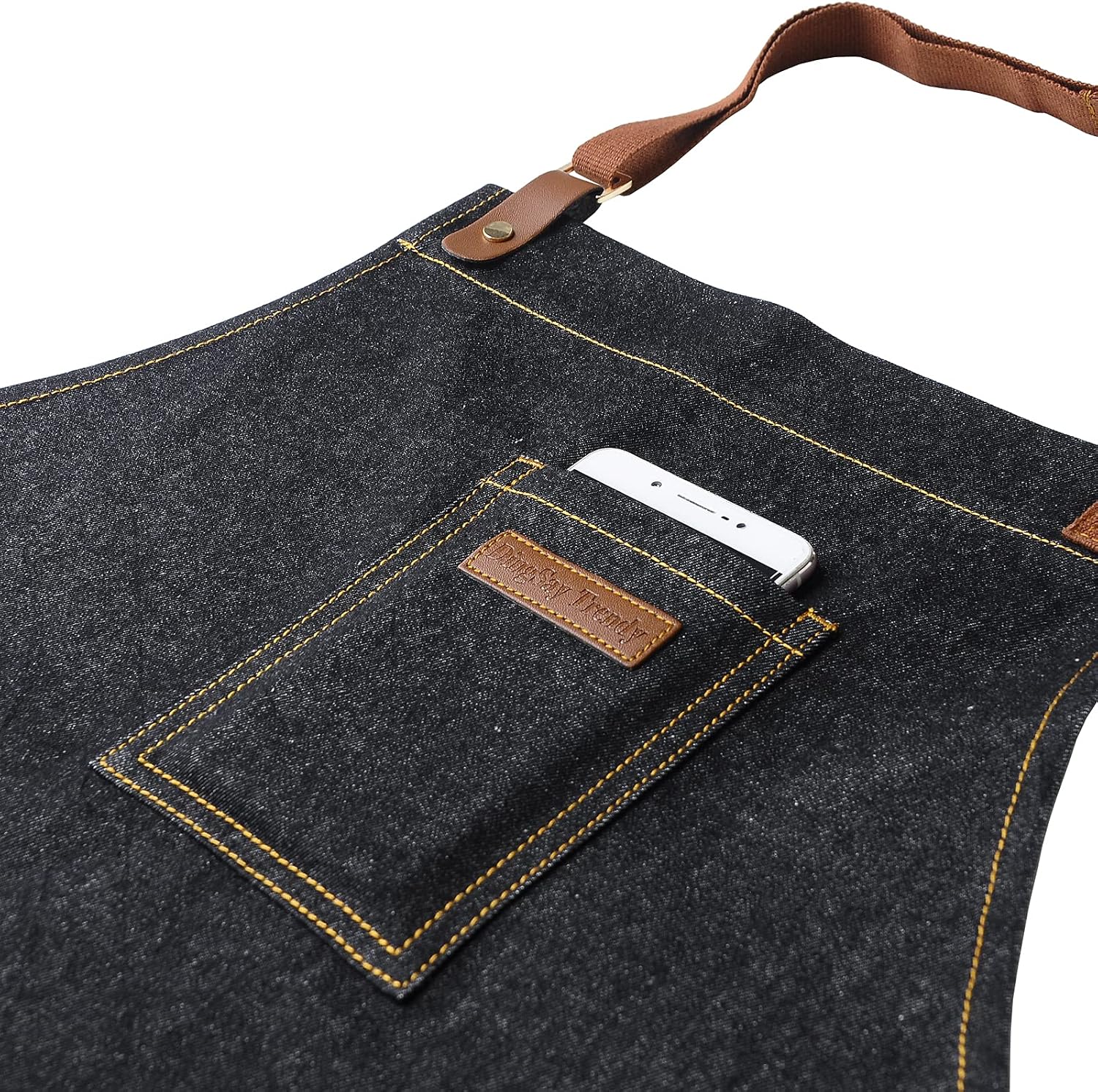 Black Kitchen Apron with Pockets & Towel Loop for Men Women, Denim | Professional for Chef Cooking BBQ Grill Gardening
