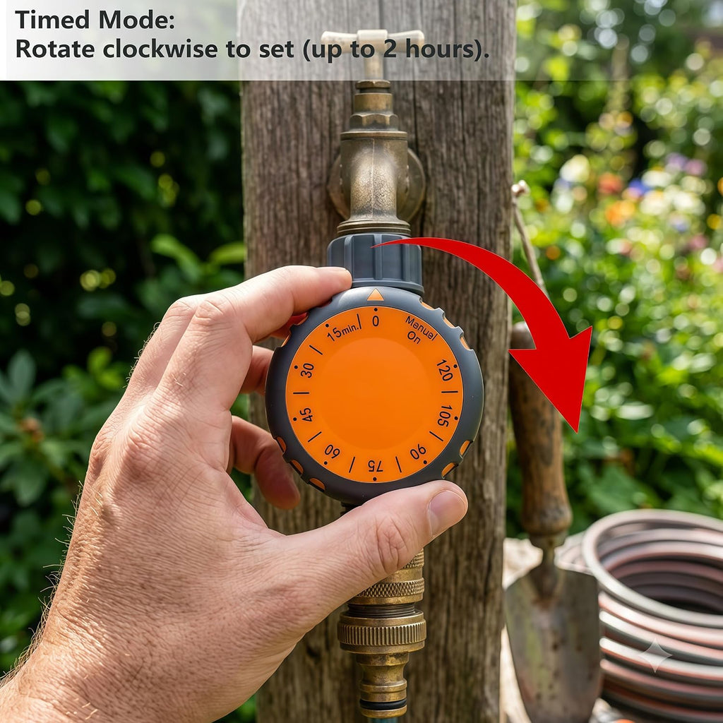 Heavy Duty 2 Way Brass Garden Hose Splitter with Shut Off Valves, Outdoor Faucet Connector with Water Timer, Anti Kink