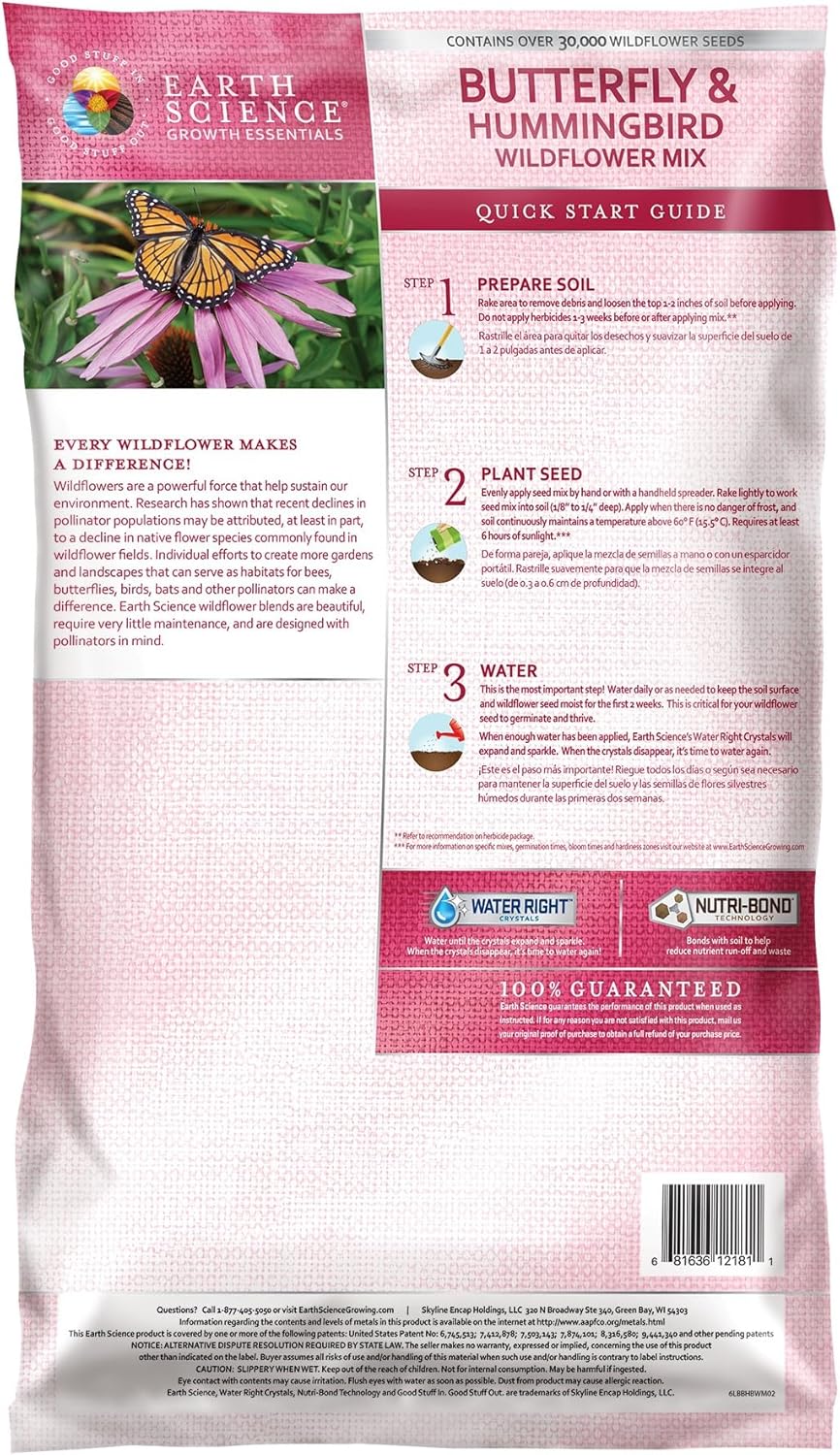 Earth Science Zinnia & Butterfly Wildflower Mix Bundle – 3-in-1 Seeds, Plant Food & Soil Conditioner – Non-GMO, Vibrant