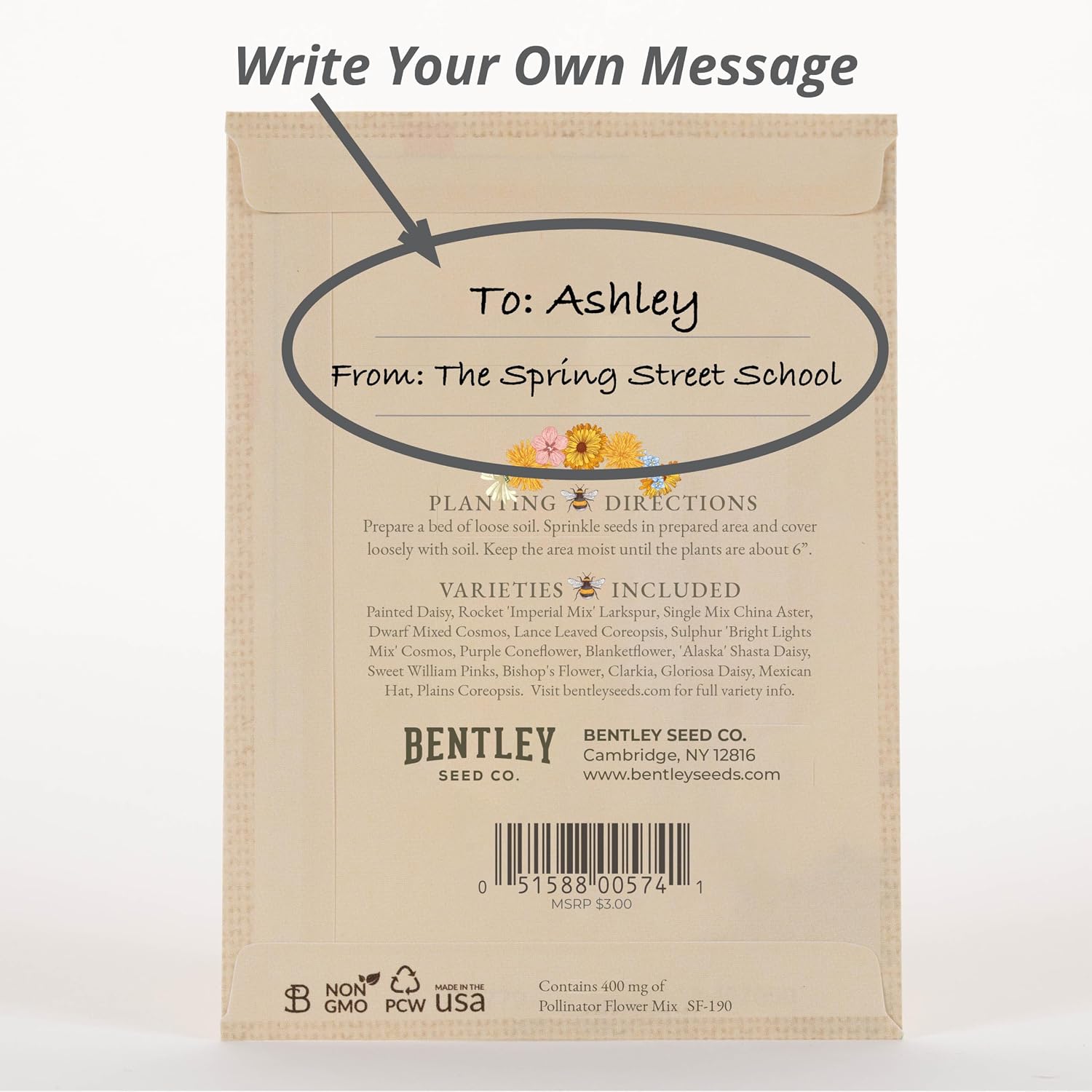 Bee Kind Pollinator | Beautiful Bee Art | Environmental Favors Cards for Guests Seed Packets | Pollinator Wildflower