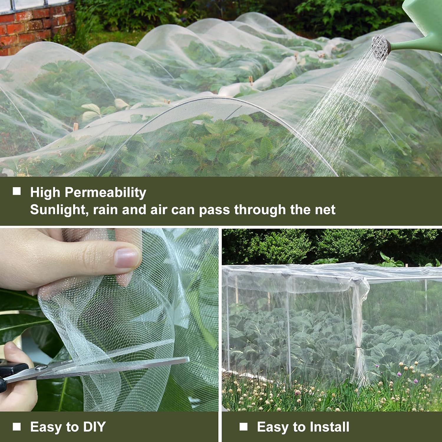 Garden Netting Pest Barrier, 10x50 FT Ultra Fine Mesh Insect Netting | Plant Cover for Raised Beds, Vegetables
