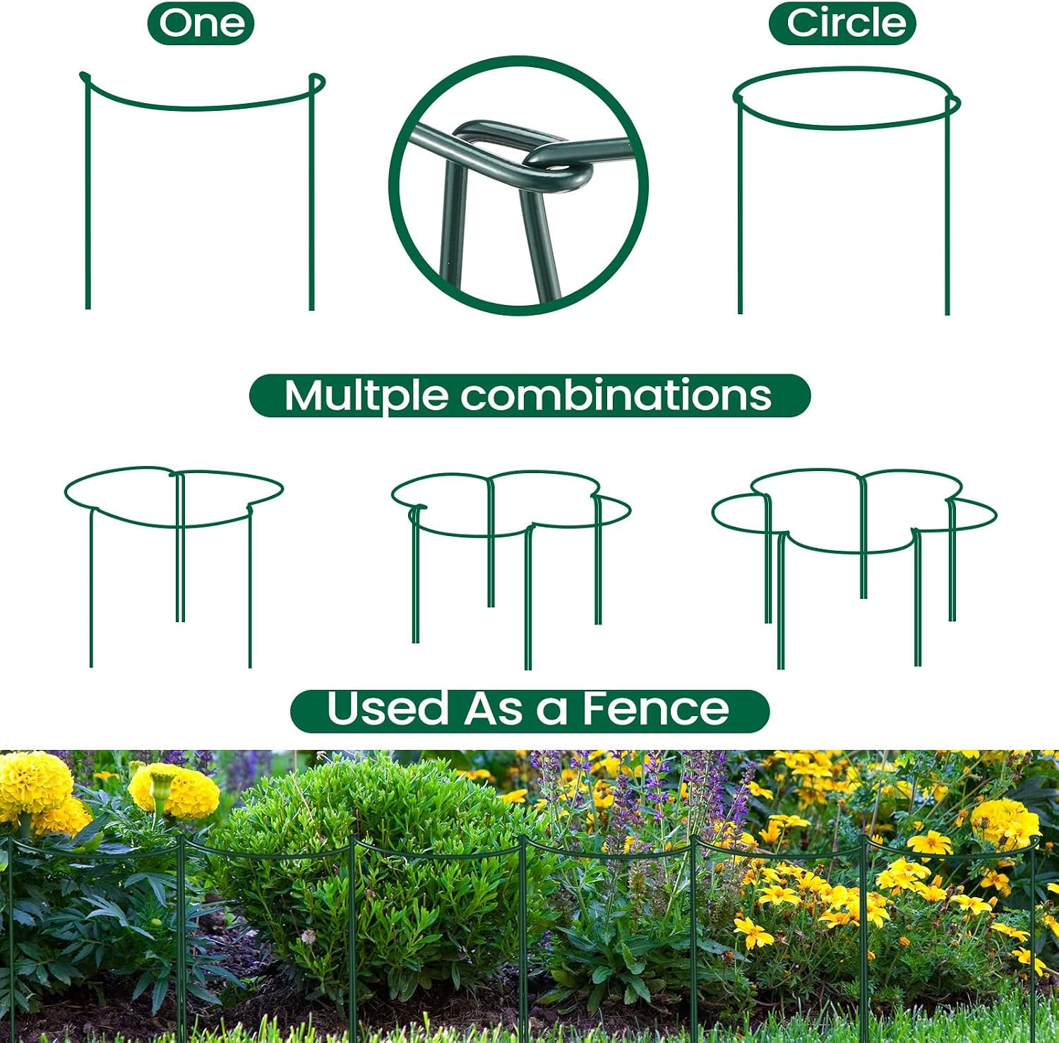 DoubleFill 24 Pcs Snake Plant Support Stakes 10" W x 16" H Half Round Peony Cages and Supports Plant Ring Metal Garden