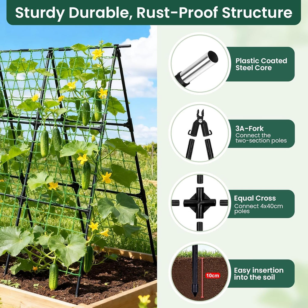 OTOSUNNY Cucumber Trellis for Raised Garden Bed, 50 x 48 in, Black | A Frame Trellis Metal Plant Support with Netting