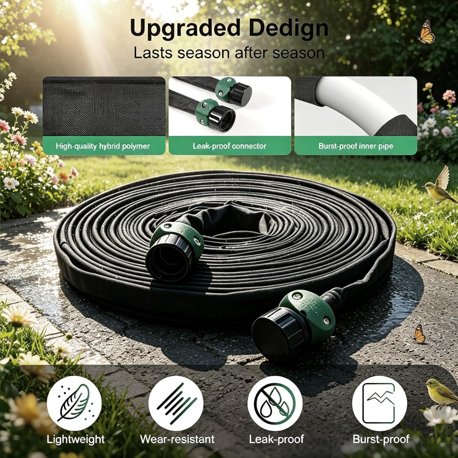 Flat Soaker Hose 25 ft 3-Pack with Splitter, 80% Water-Saving Drip Irrigation Hose 75 ft, Linkable DIY Garden Soaker