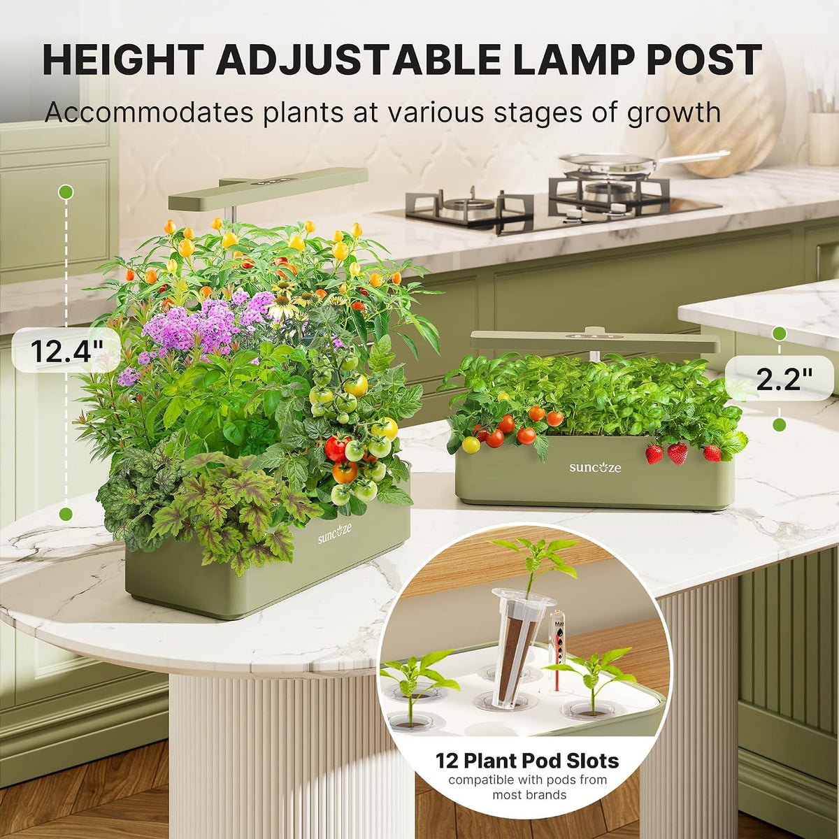 Hydroponics Growing System, Compact 12 Pods Indoor Garden, Green | 24W LED Dimmable Grow Light, 4L Water Tank with
