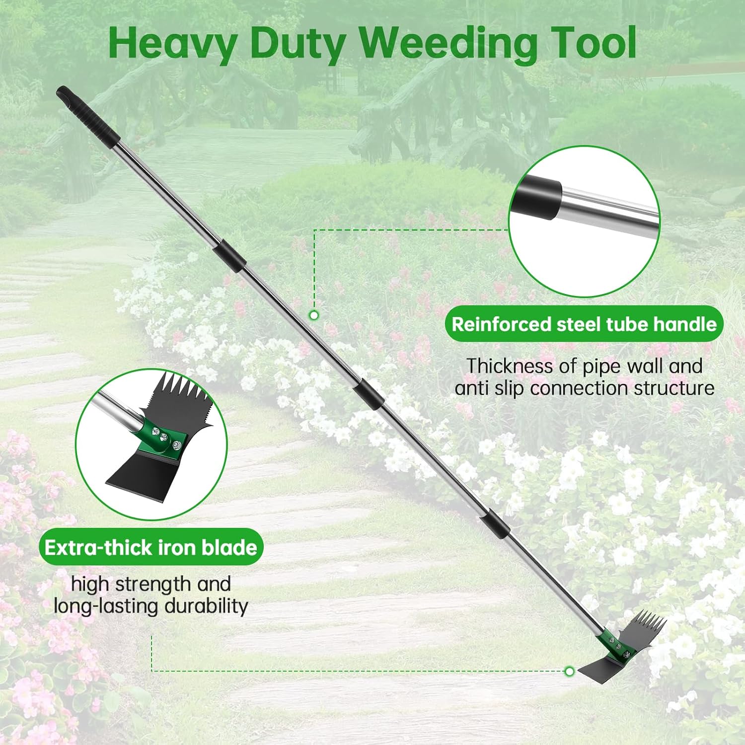 60 Inch Long Handle Dual Head Garden Hoe for Weeding & Soil Loosening | Multipurpose Weeding and Soil Cultivating Weed
