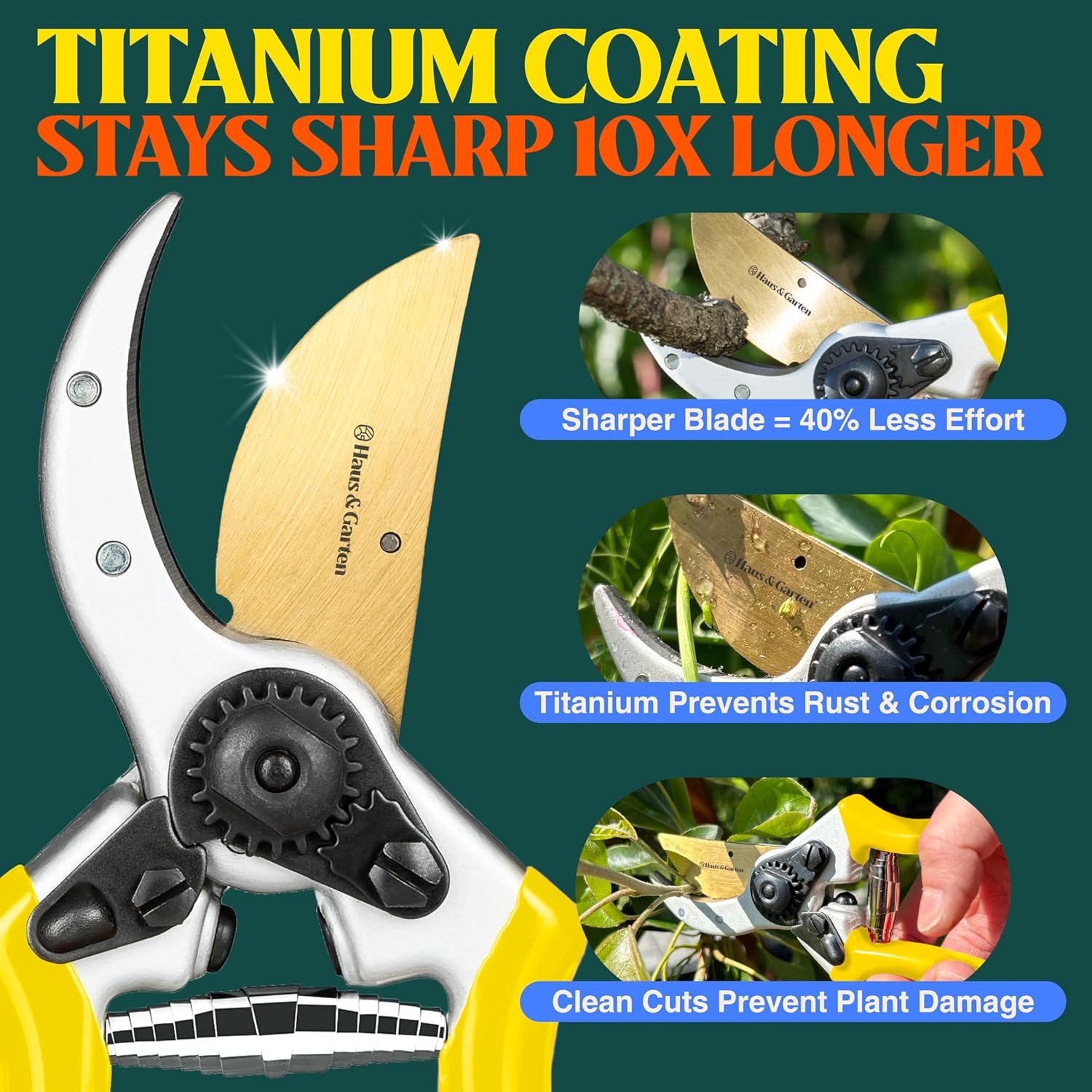 Haus & Garten ClassicPRO 8.5" Premium Titanium Bypass Garden Shears - Use as Pruners, Pruning Shears for Gardening