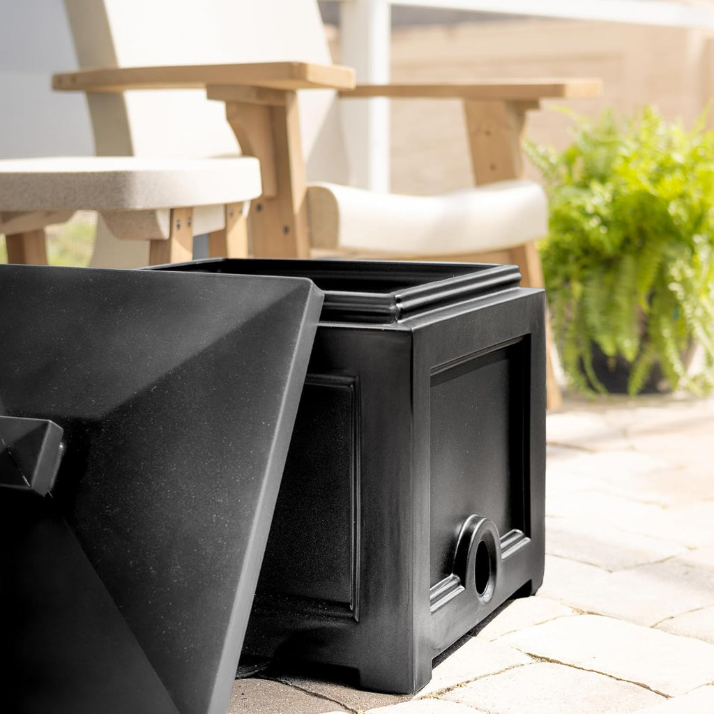 Mayne Fairfield Garden Hose Bin - Black - 17in L x 17in W x 18in H - Holds up to 100 ft. of standard garden hose