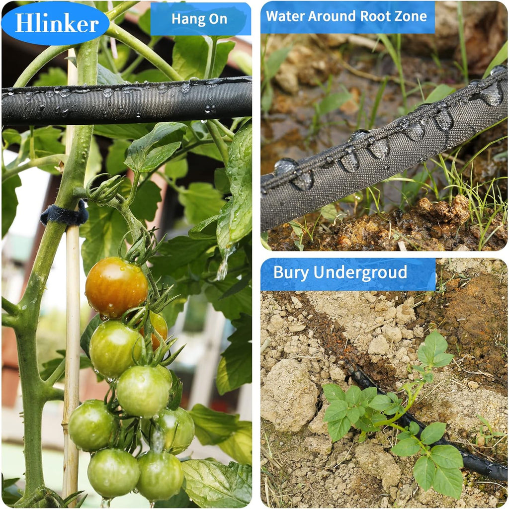 Hlinker Flat Soaker Hose 100 FT for Garden Beds, 50Ft 2Packs 1/2" Linkable Consistent Drip Irrigation Hose Save 80%