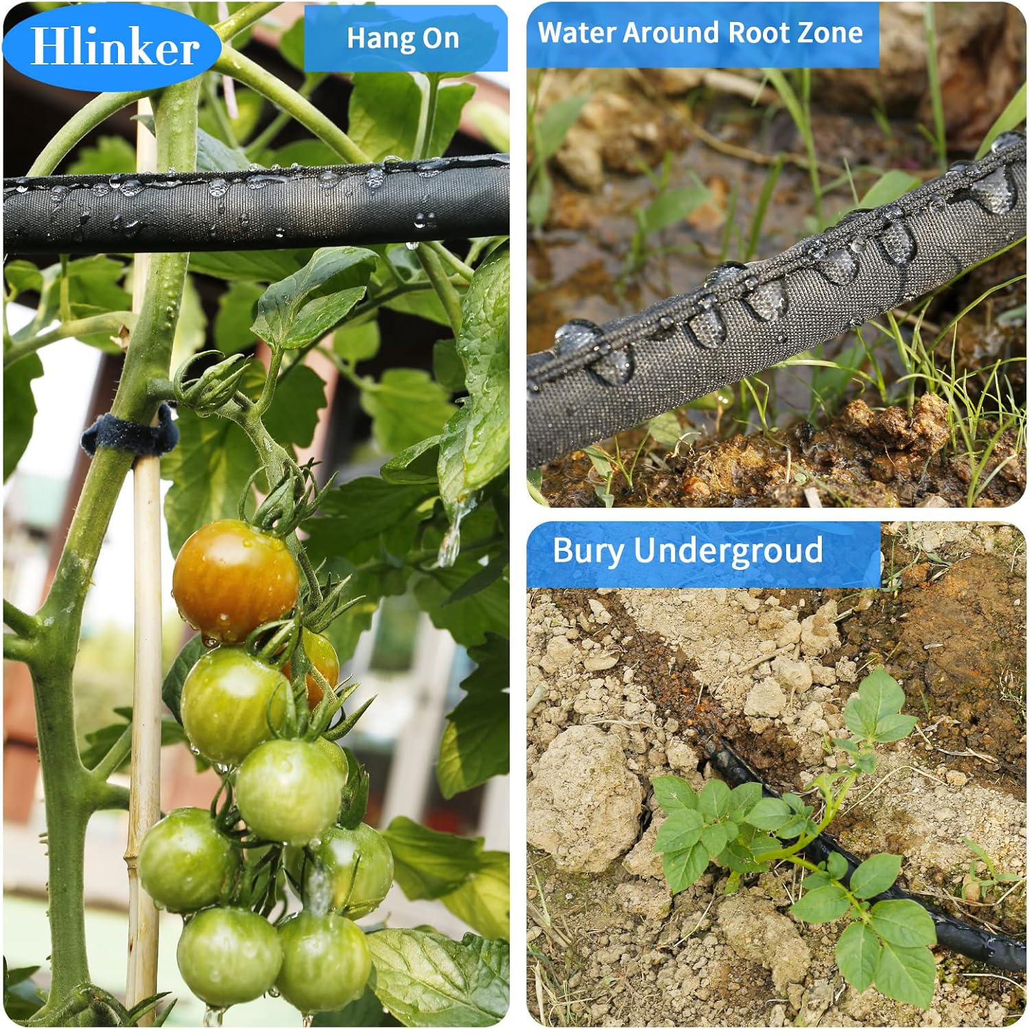 Hlinker Flat Soaker Hose 100 FT for Garden Beds, 50Ft 2Packs 1/2" Linkable Consistent Drip Irrigation Hose Save 80%