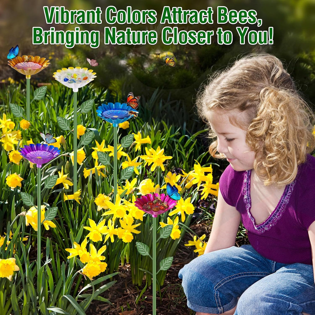5 Pack Bee Watering Station, Metal Bee Feeder for Garden Flower Design Water Feeder for Outside Colorful Butterfly Bath