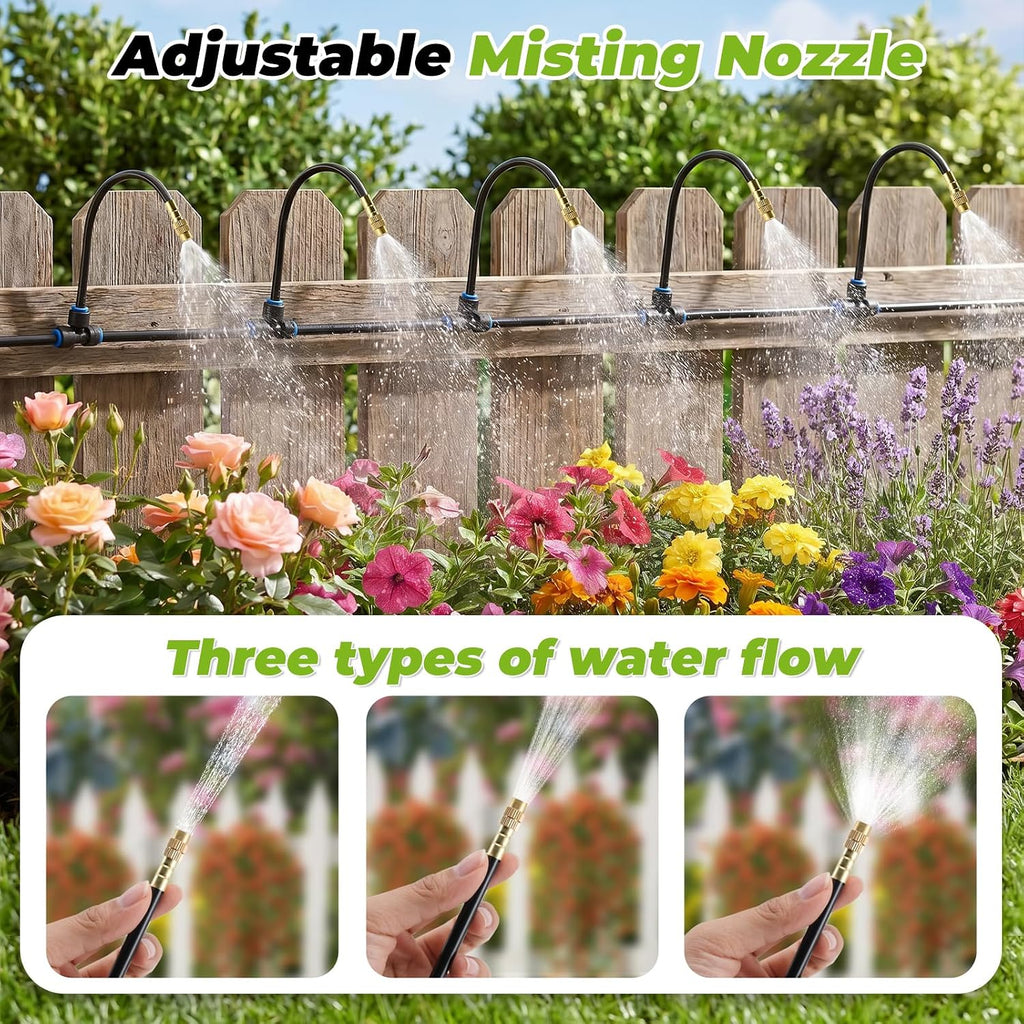 200 Ft 1/4 Inch Drip Irrigation System with 32 Copper Nozzles | Complete watering kit includes 32 adjustable copper