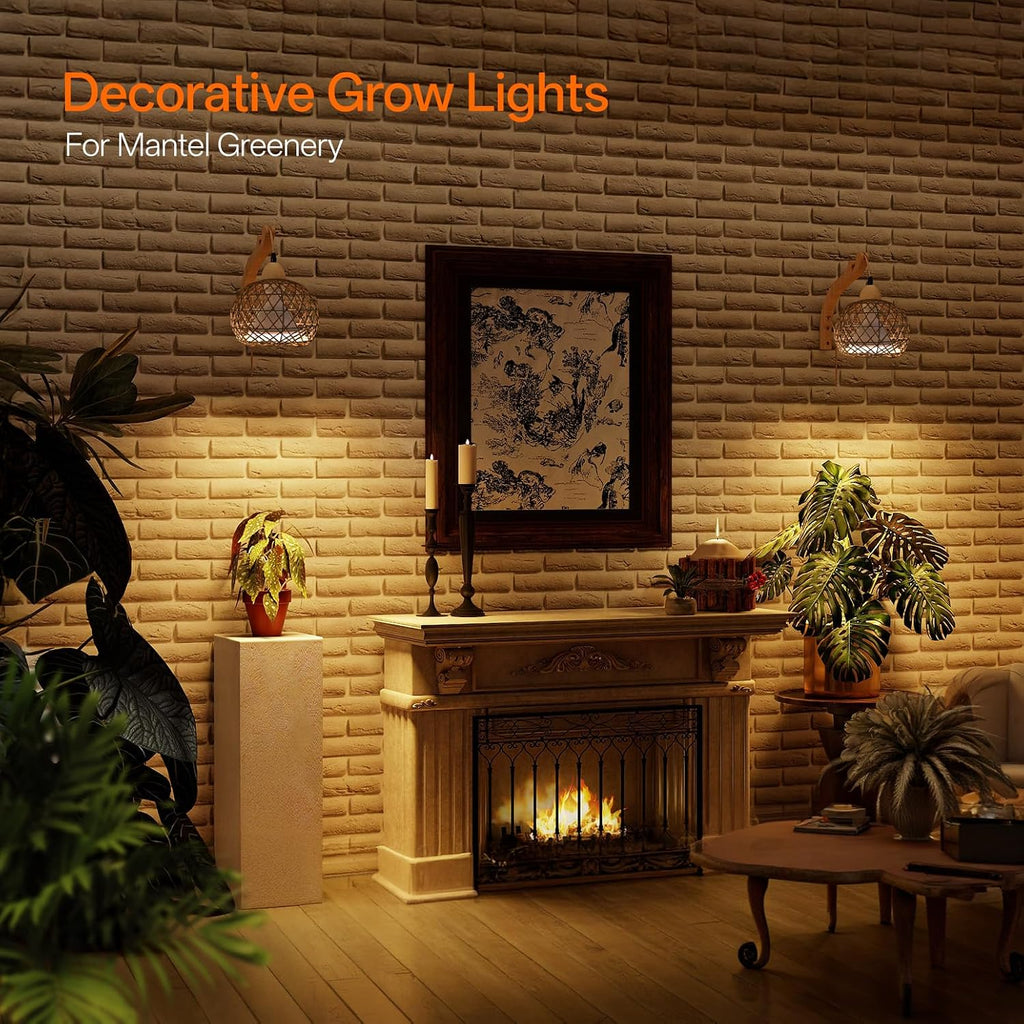 Hanging Grow Lights for Indoor Plants,3800K | 18W Wall-Mounted Decorative Grow Light with Boho Rattan Lantern Shade