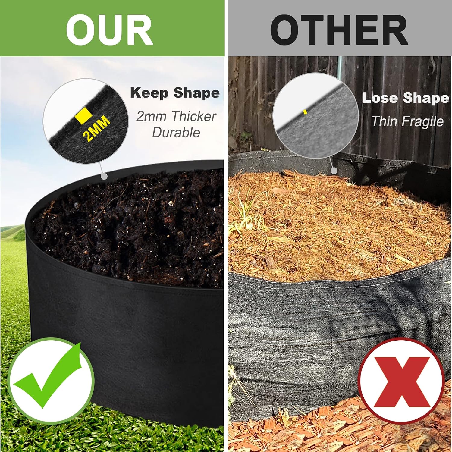 Grow Bag, 2-Pack 50 Gallon Fabric Pots Round Raised Garden Bed Planter | Breathable, Reusable, for Planting Herb