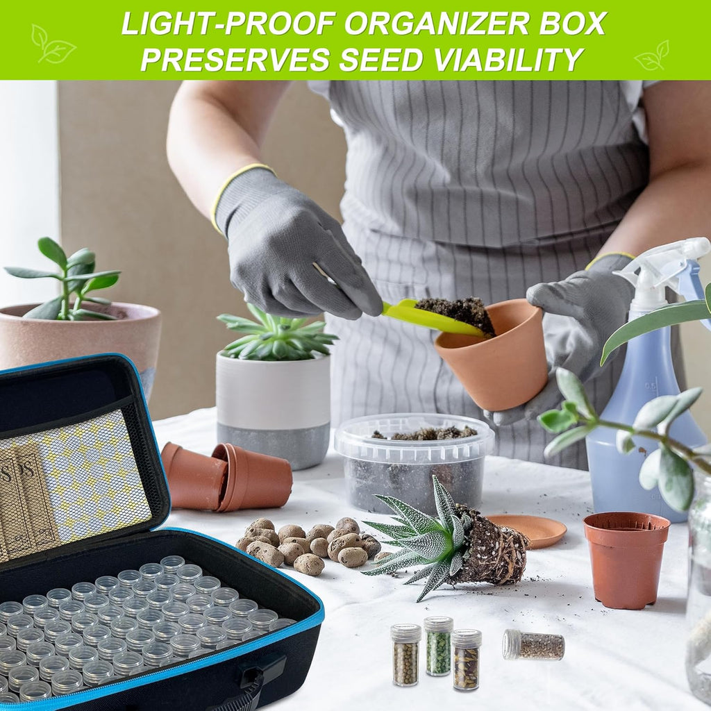 114 Slots Seed Storage Organizer Box with 20 Envelopes, Large Capacity Seed Storage Container with Zipper Bag, Label