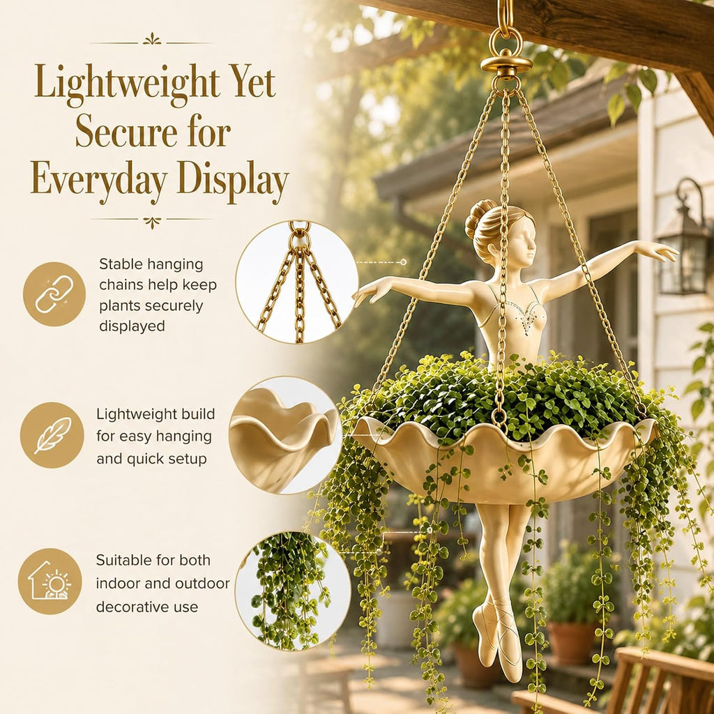 Ballerina Hanging Planter, Ballet Dancer Flower Pot For Plants，1：Large | Whimsical Design; Durable Chain; For Indoor &