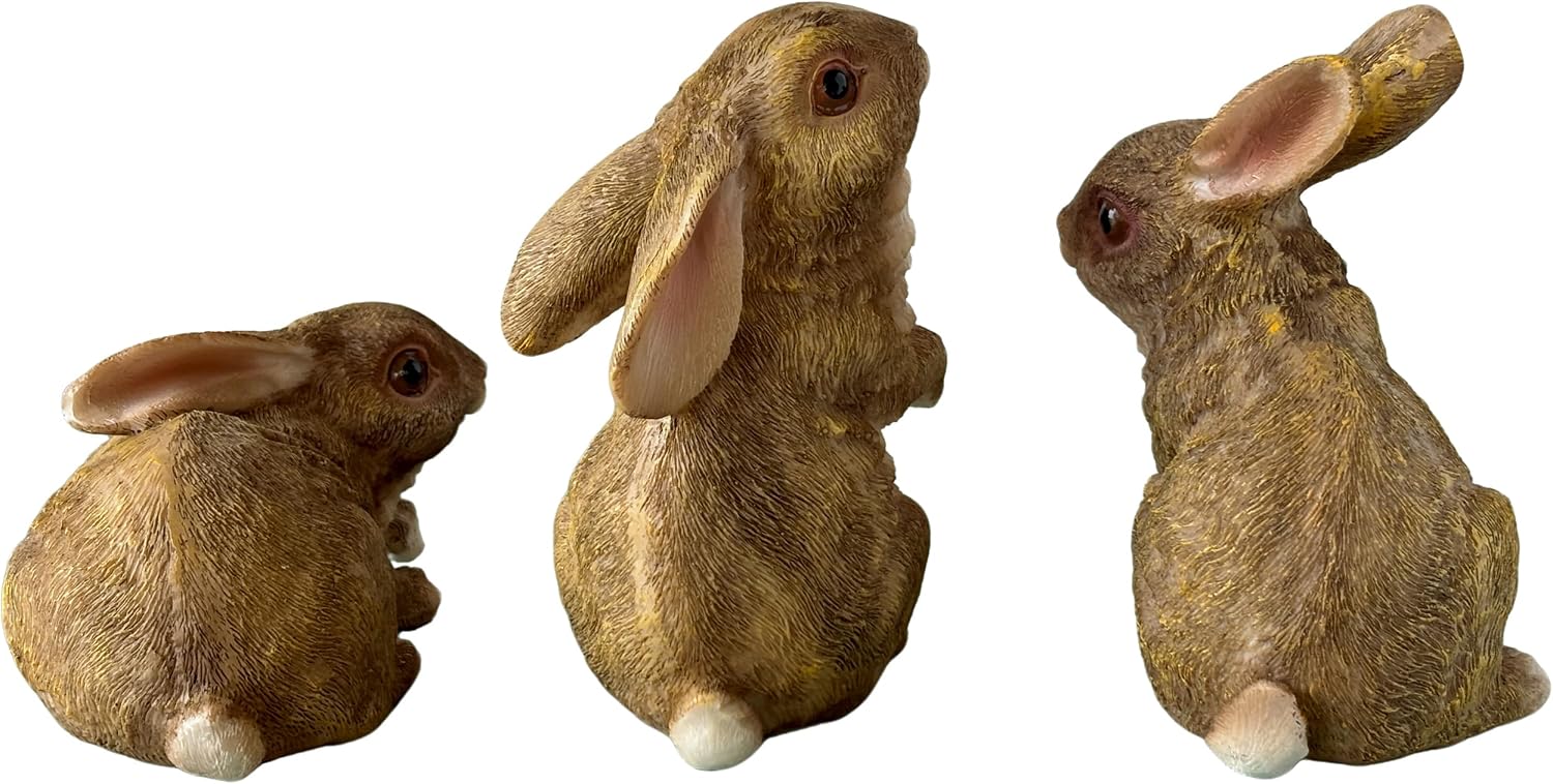 Set of 3 Resin Bunnies Home Decor Rabbit Statues | Yard Decorations, Outdoor, Garden, Shelf, Plant Pot Ornaments