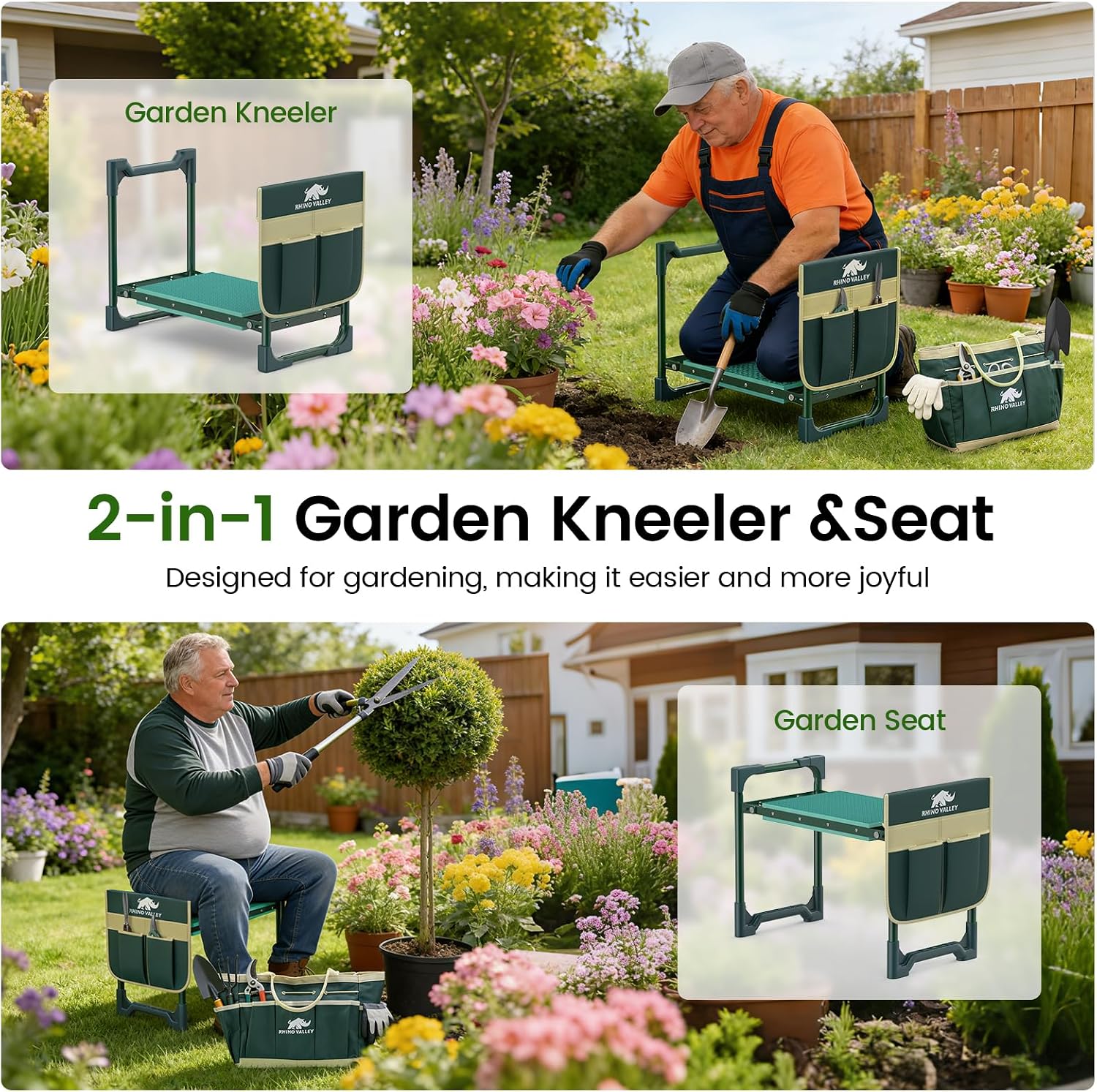 Garden Kneeler and Seat Foldable Gardening Stool Foldable Gardening Bench | Heavy Duty 2 in 4 Gardening Stool with Tool