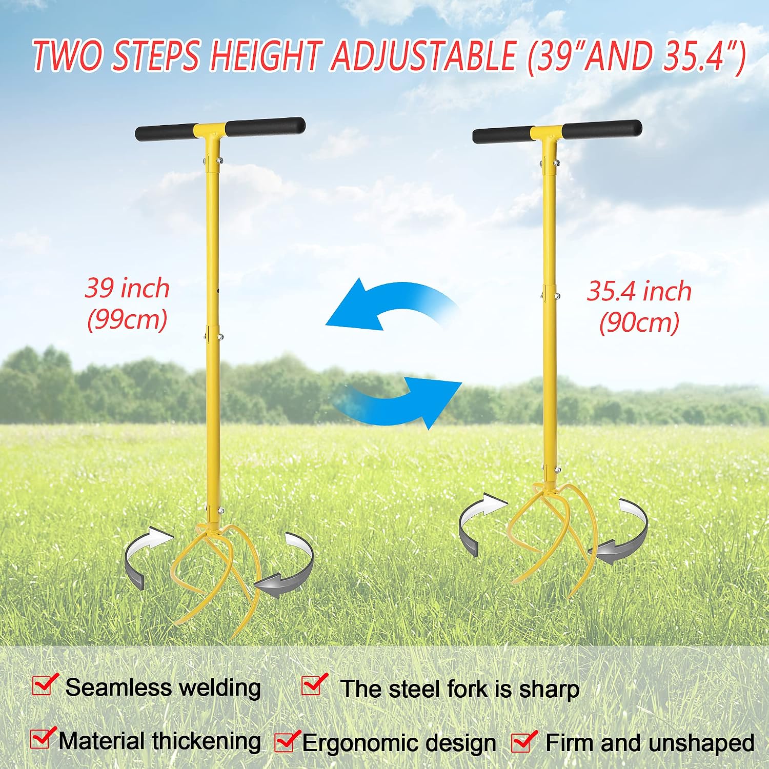 BARAYSTUS Hand Tiller, Twist Garden Claw Cultivator for Soil loosening | 4-prong steel twist claw,long T-handle, manual