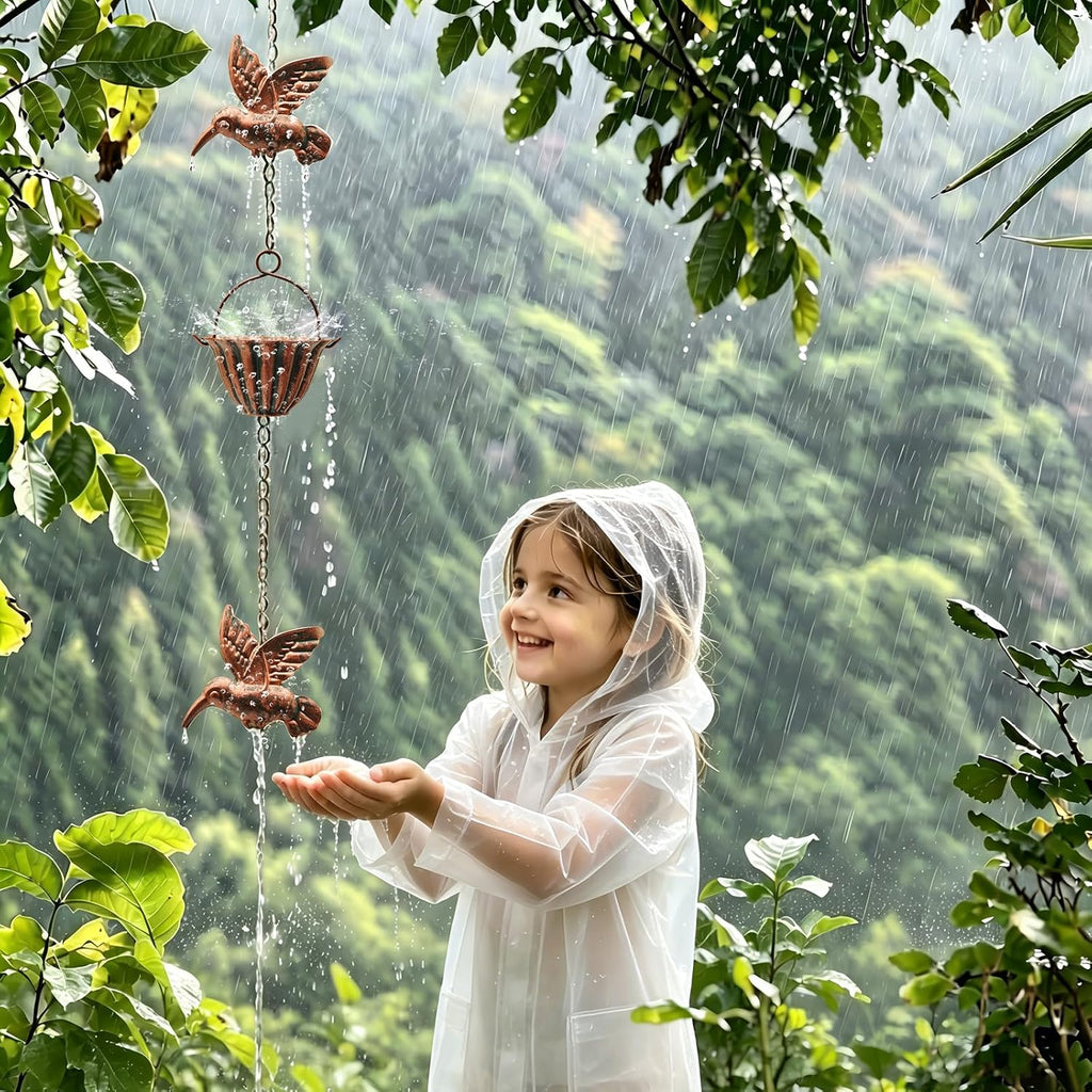 7.8FT Rain Chains for Outside, Copper Rain Chains for Gutters for Heavy Rains | Water-chian Catcher with 7 Metal Cups &