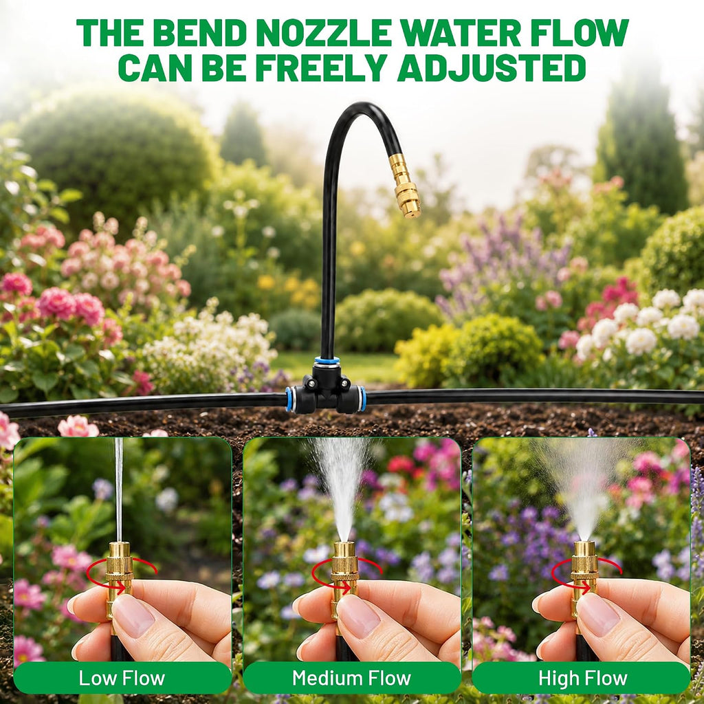 360° Adjustable Micro Drip Irrigation System, 16 Brass Sprinkler Heads & Bendable Stems, Automatic Watering Kit with