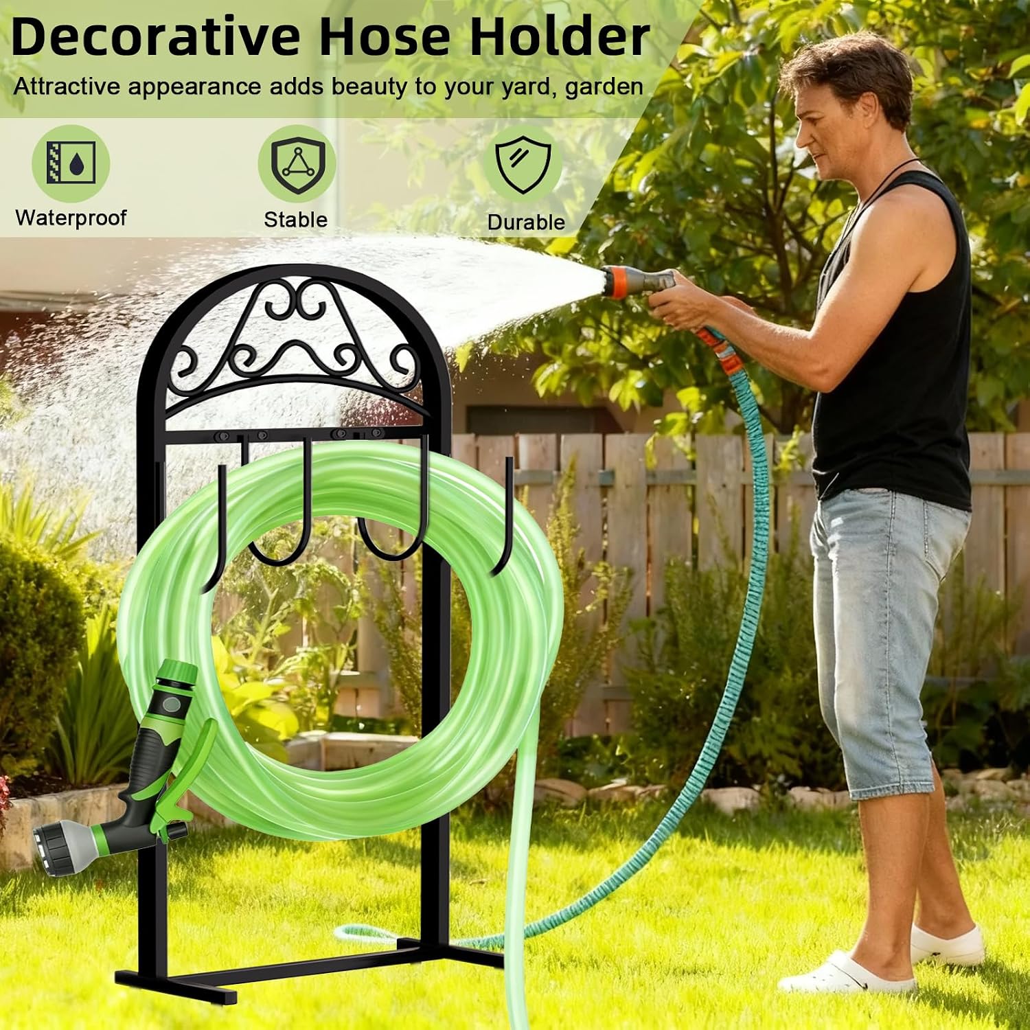 Garden Hose Holder，2Pack Freestanding Heavy Duty Hose Water Hose Reel Stand | Hose Holder with 4 Stabilizing Spikes