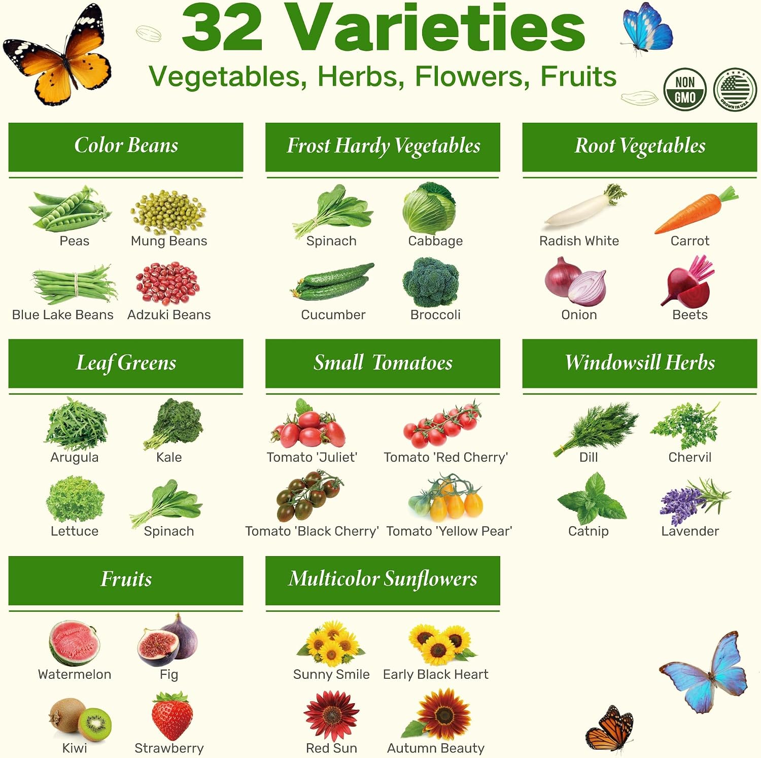 USDA Zone 3 Seed Bank, Gardening Gifts for Women Men, 32 Type Non-GMO Seeds | 30,000+ Heirloom Seeds for Planting