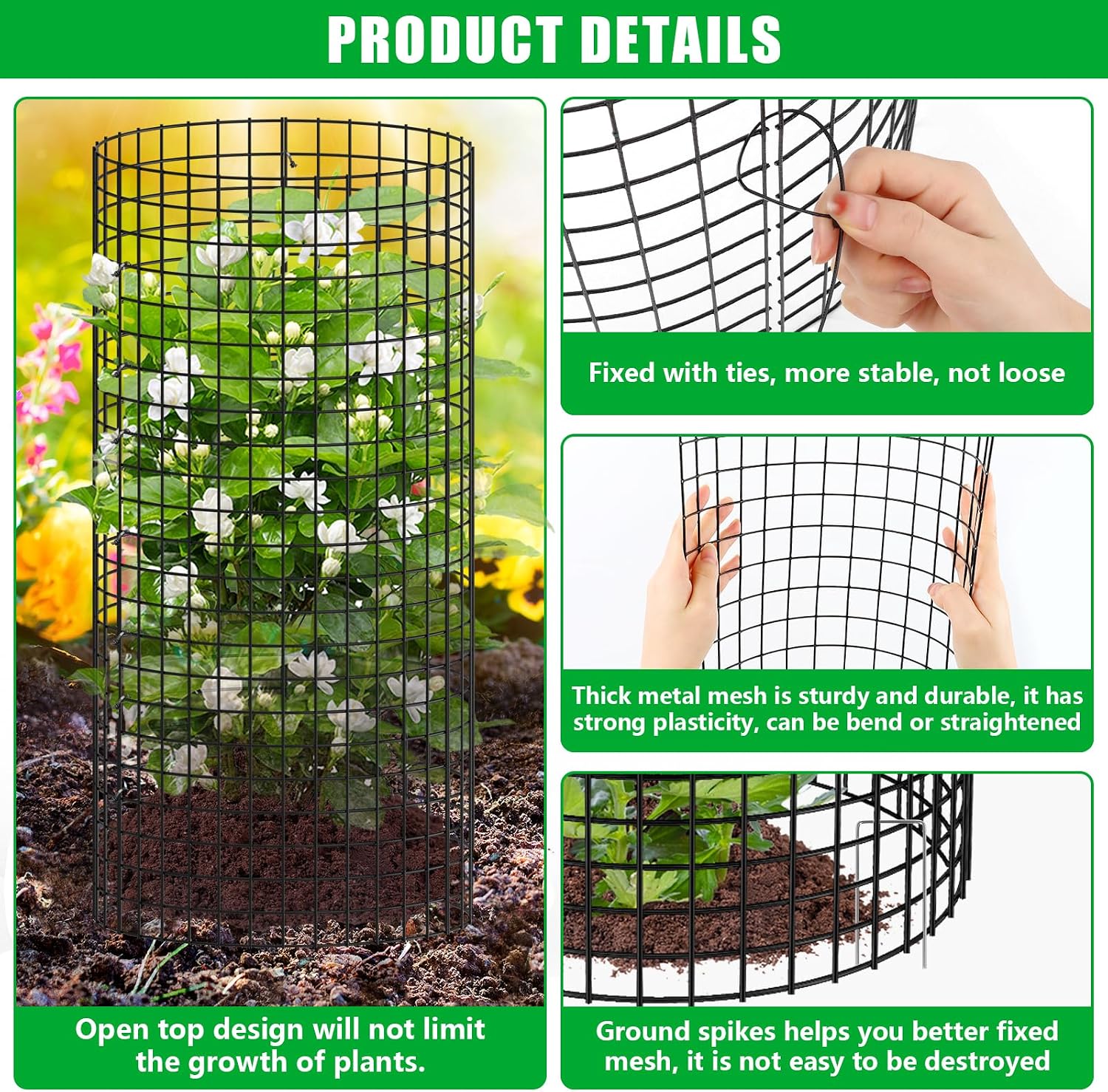 5 Pack Plant Protectors from Animals, 24x12" Plant Cages for Outdoor Plants | Wire Plant Protector, Thick Metal