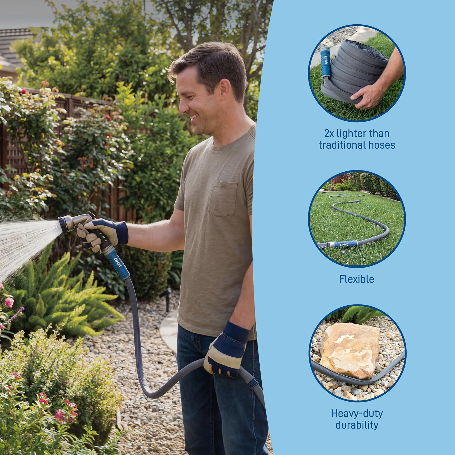 Orbit ExoJacket Fabric Garden Hose - 100 ft x 5/8 in - Heavy-Duty Fabric - Durable ExoJacket Construction - Antikink