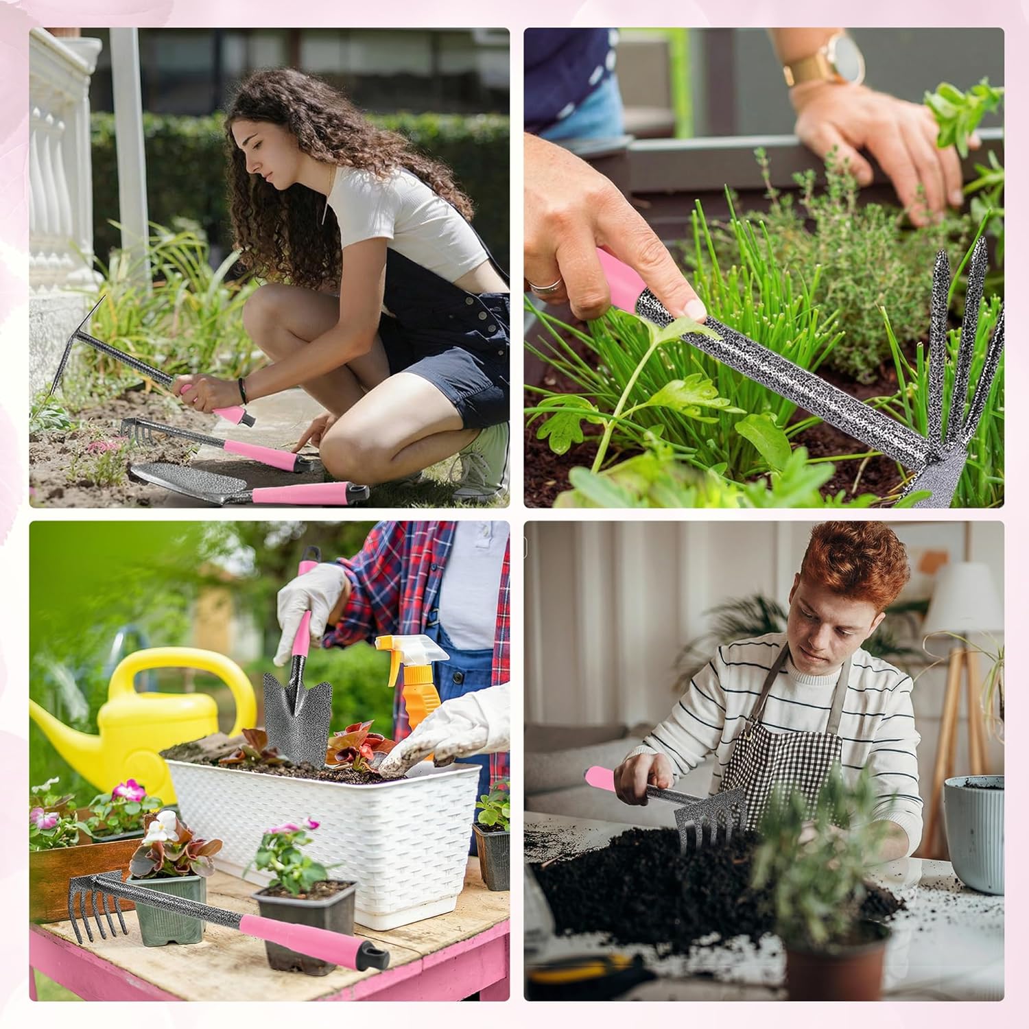 WORKPRO 6-Piece Pink Garden Tool Set | Heavy Duty Gardening Hand Tools with Soft Rubber Handle, Including Trowel