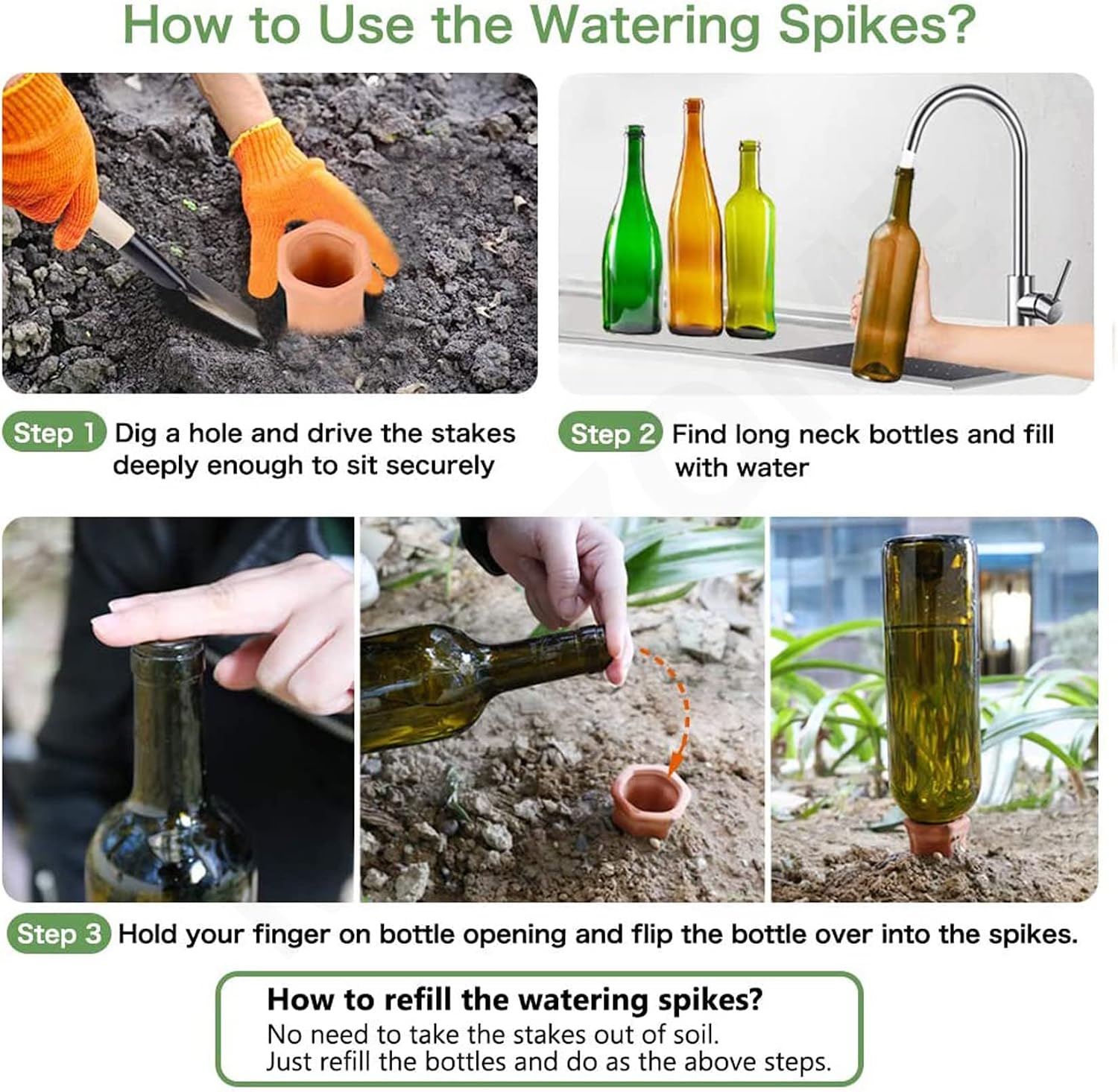 Terracotta Watering Spikes, 8 Pack Plant Watering Devices Self Watering Spikes Vacation Clay Watering Stakes Garden