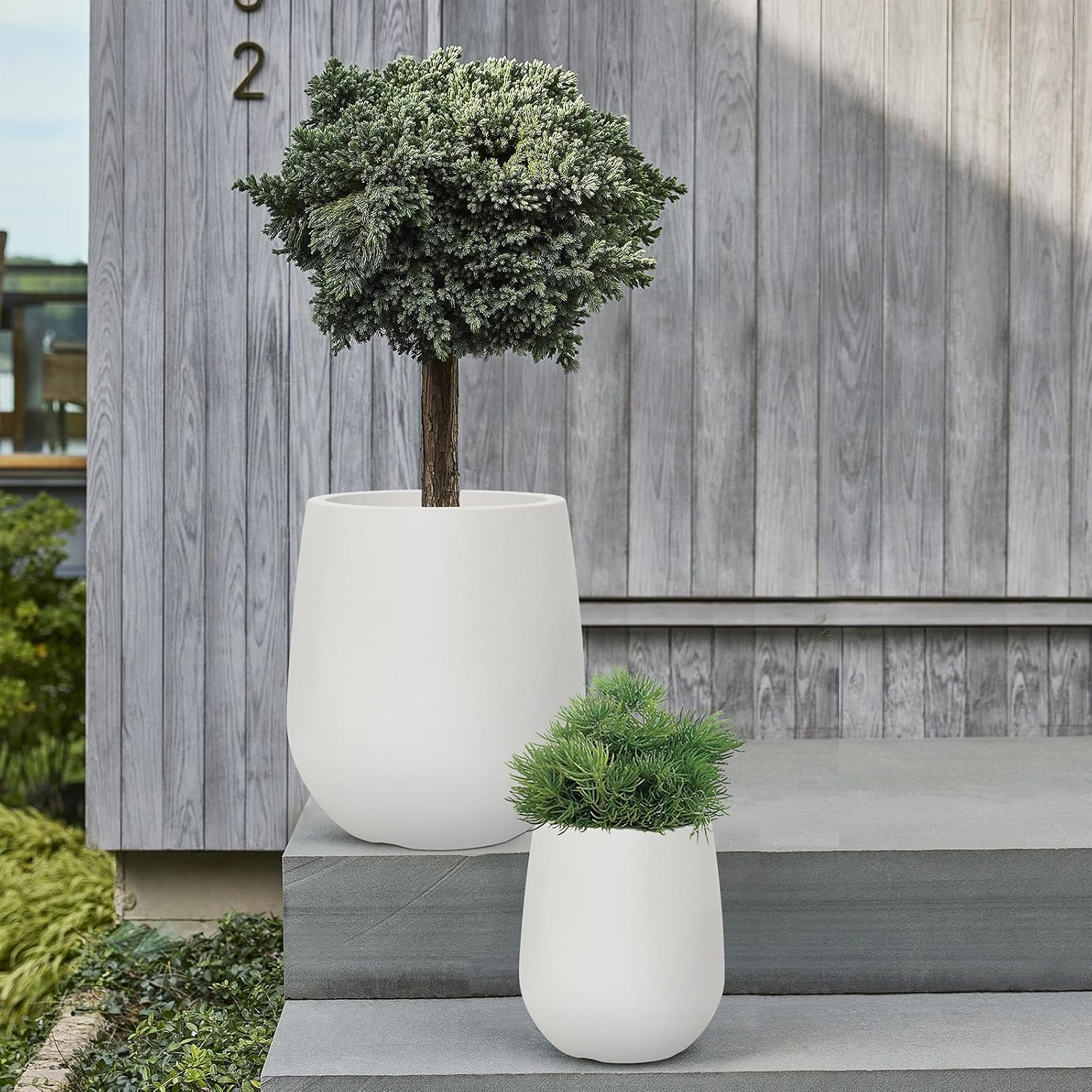 16.9" H Large Tall Plastic Planter w/ Drainage Holes and Plug, Chalk Beige | Indoor/Outdoor Use, UV/Weatherproof