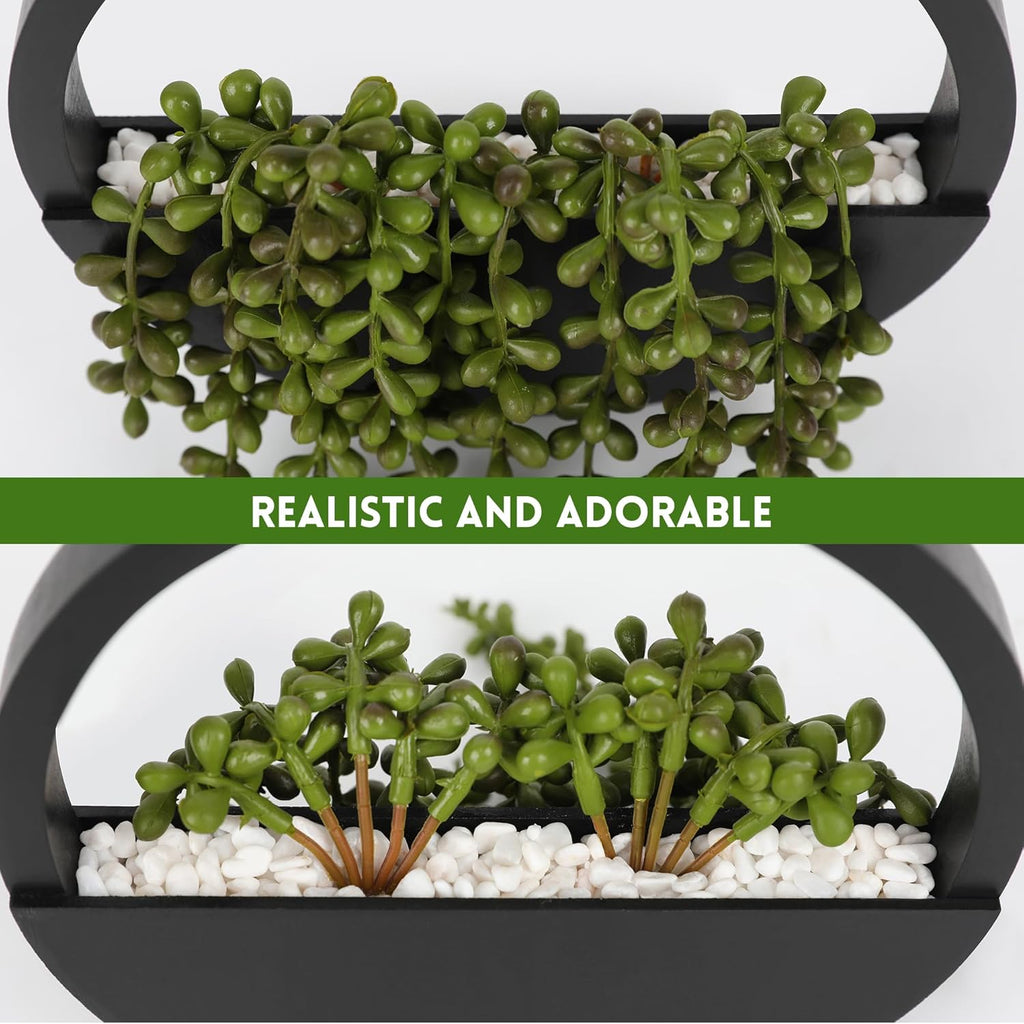 2pcs Artificial Succulents Hanging Plants 12.2'' Fake String of Pearls in Pot with 8.3'' Lanyard for Indoor Outdoor