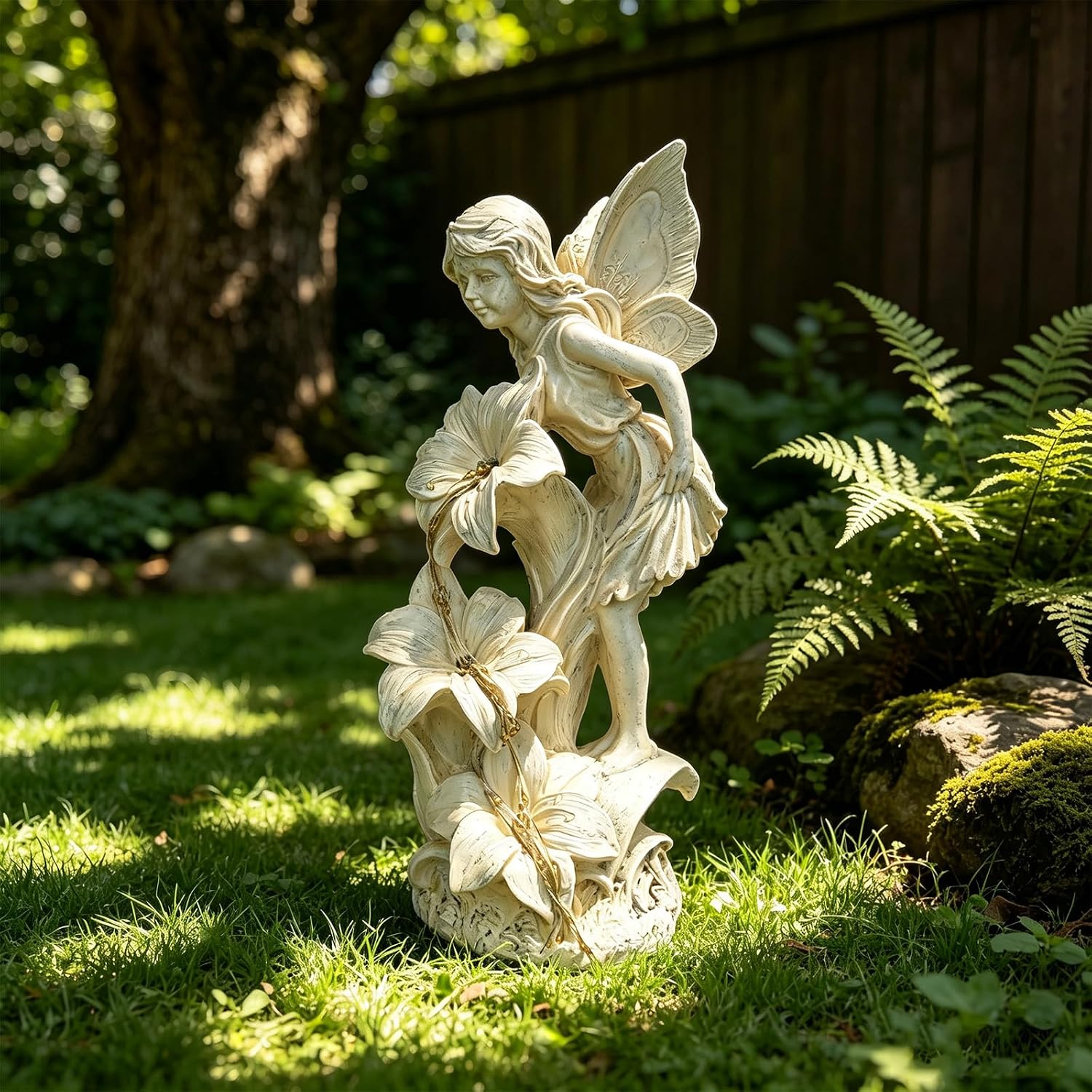 Angel Figurines Garden Statue with Solar Powered Light 12.2IN | Resin Angel Statue Decor for HOME Patio Lawn Yard