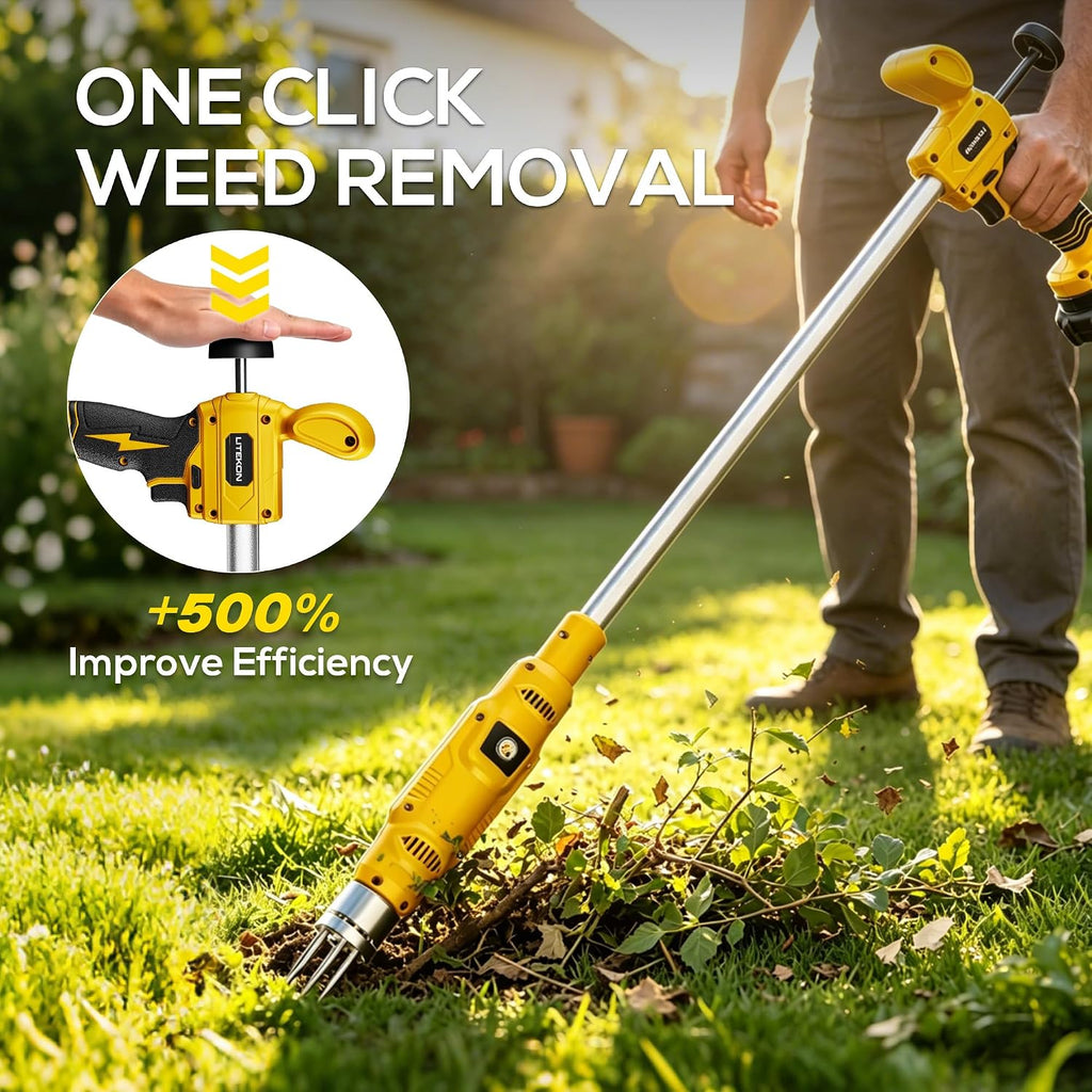 LITEKON Electric Cordless Weed Puller Tool, 20V Battery Powered Stand Up Weeder with 2.0Ah Battery & Fast Charger