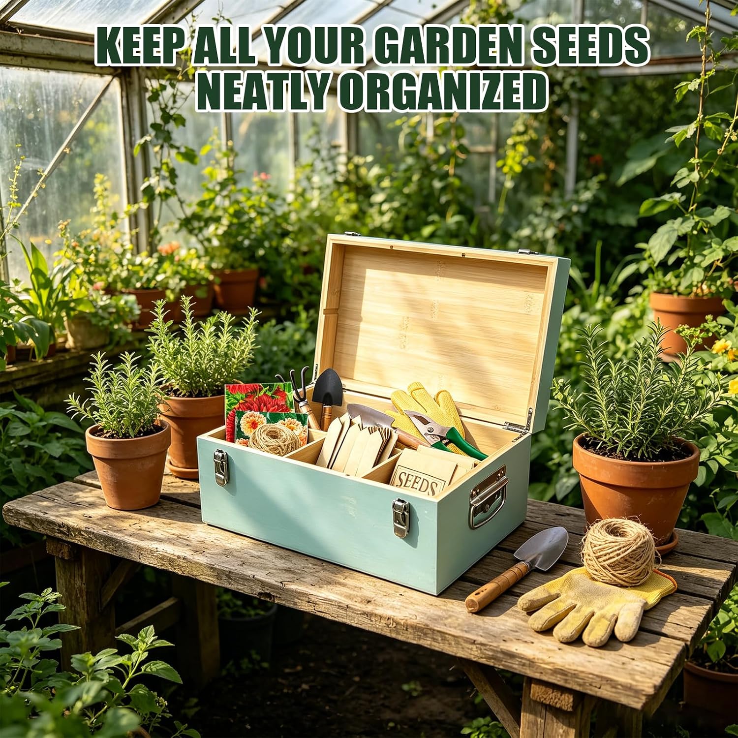 Bamboo Seed Storage Organizer Box with Lock