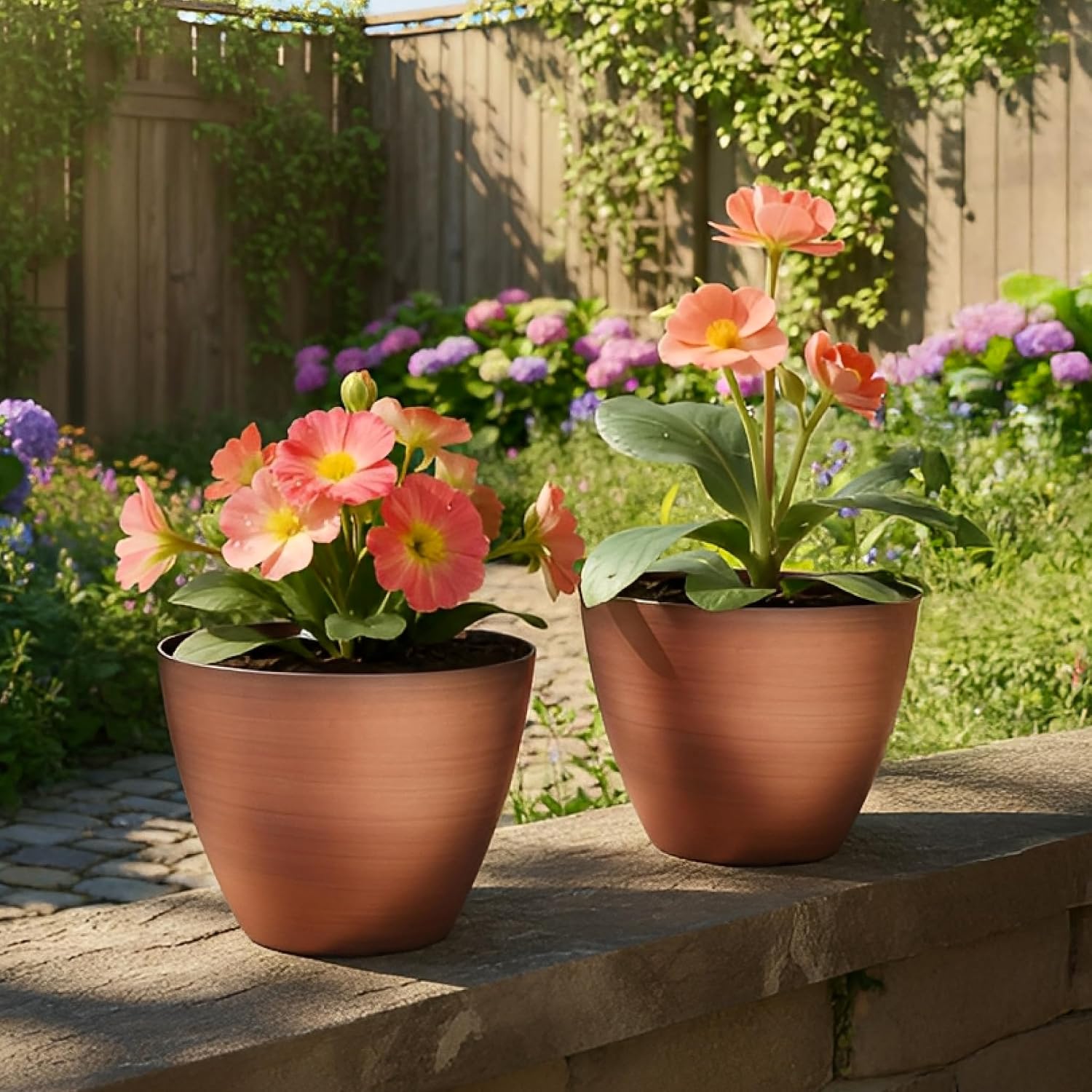 Vanslogreen 2 Pack Plastic Plant Pots with Drainage Holes, 8 inch Planter for Indoor Outdoor Plant, Garden Flower Pots