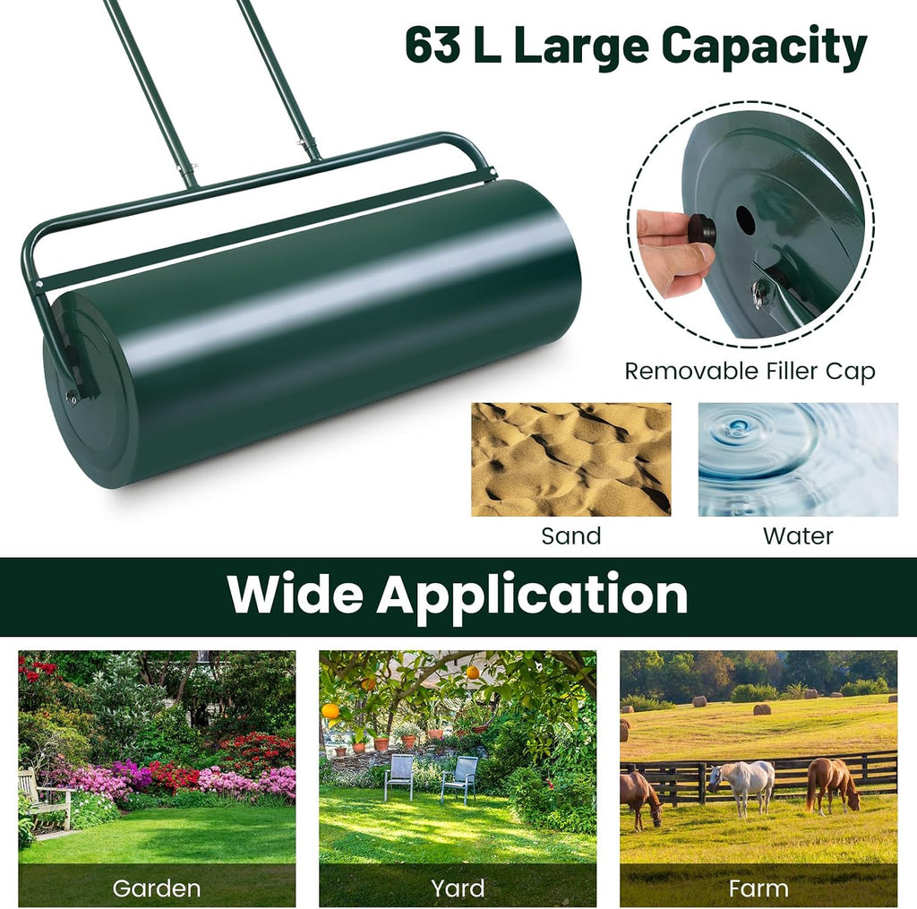 Lawn Roller, ARNOT 12x36-Inch, 63L/ 17 Gallons Heavy-Duty Push/Tow Behind Water/Sand Filled Garden Drum Roller for